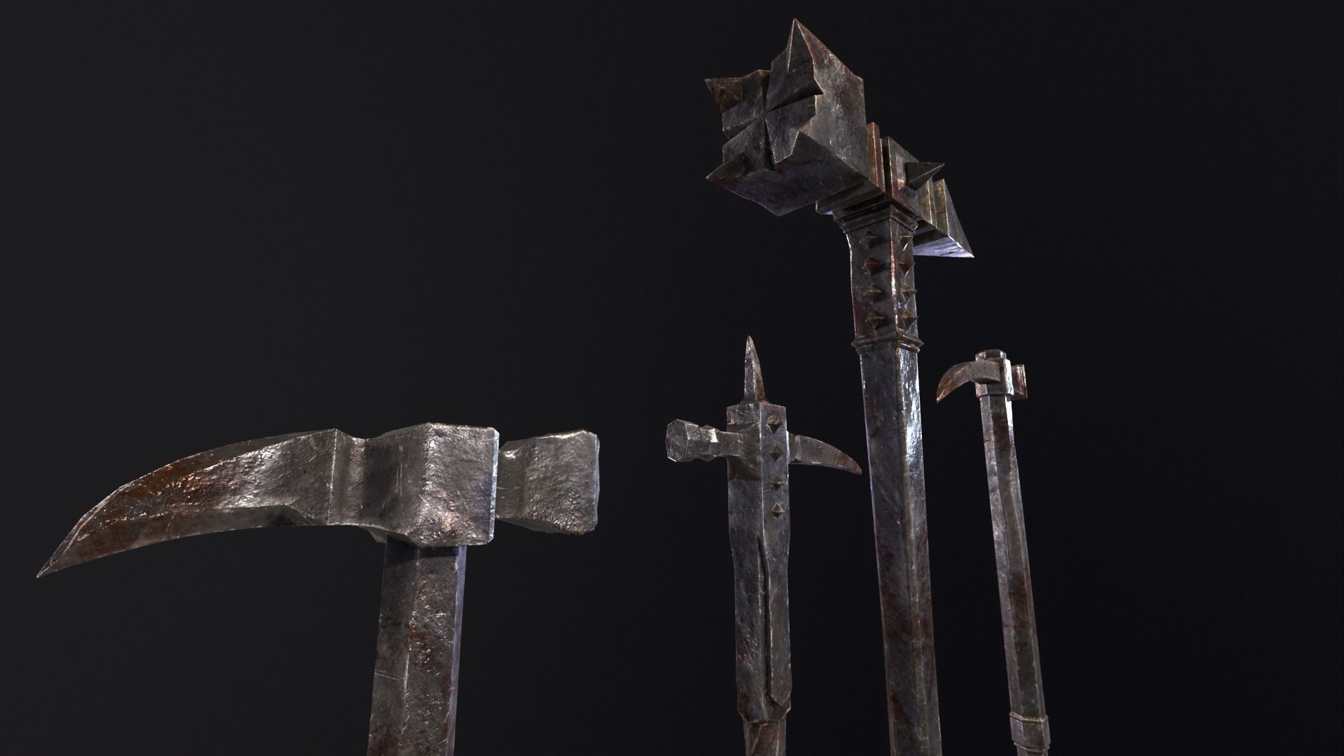 Medieval Spiked Hammer Kit Low-poly 3D model_14