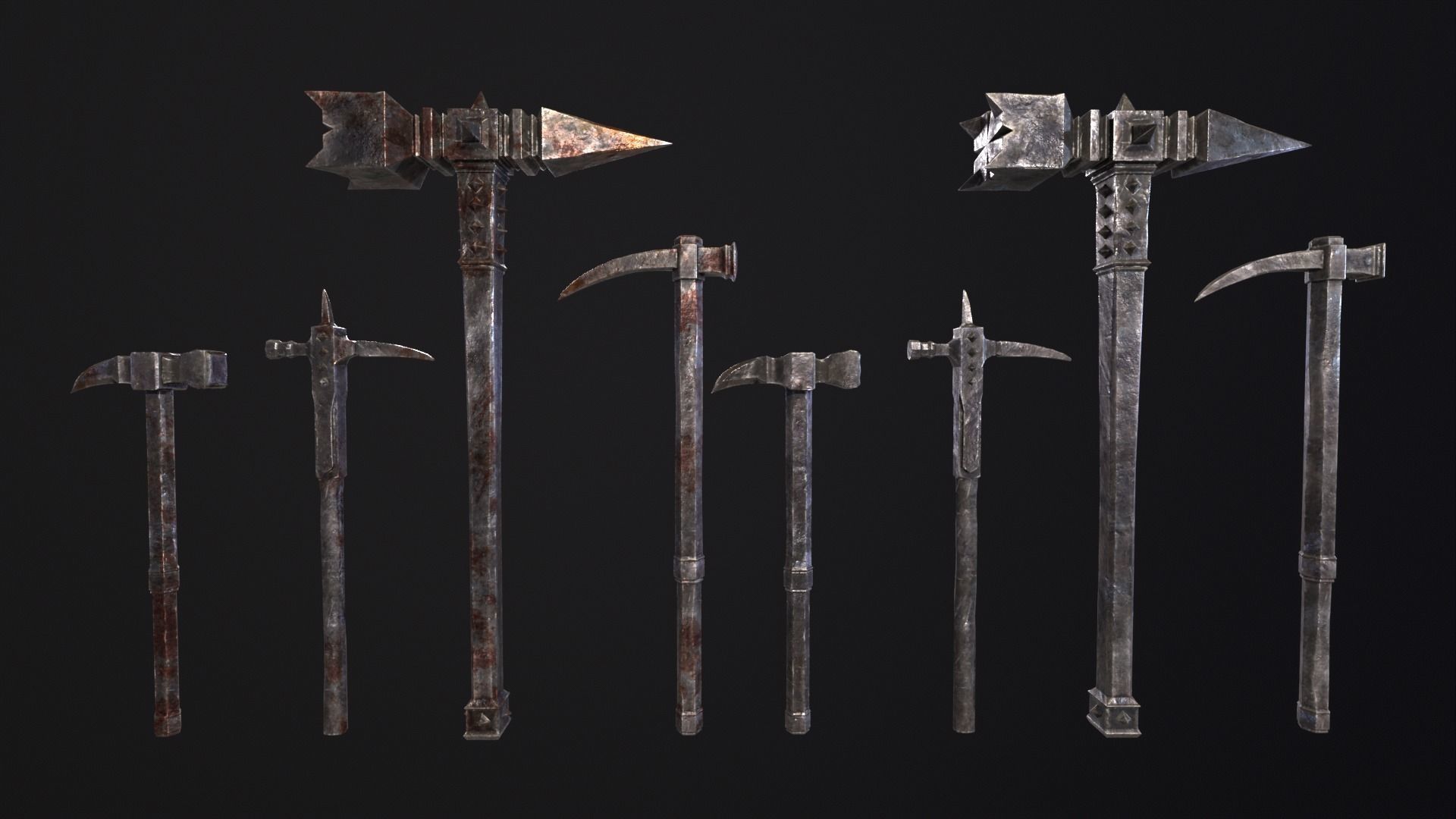 Medieval Spiked Hammer Kit Low-poly 3D model_22