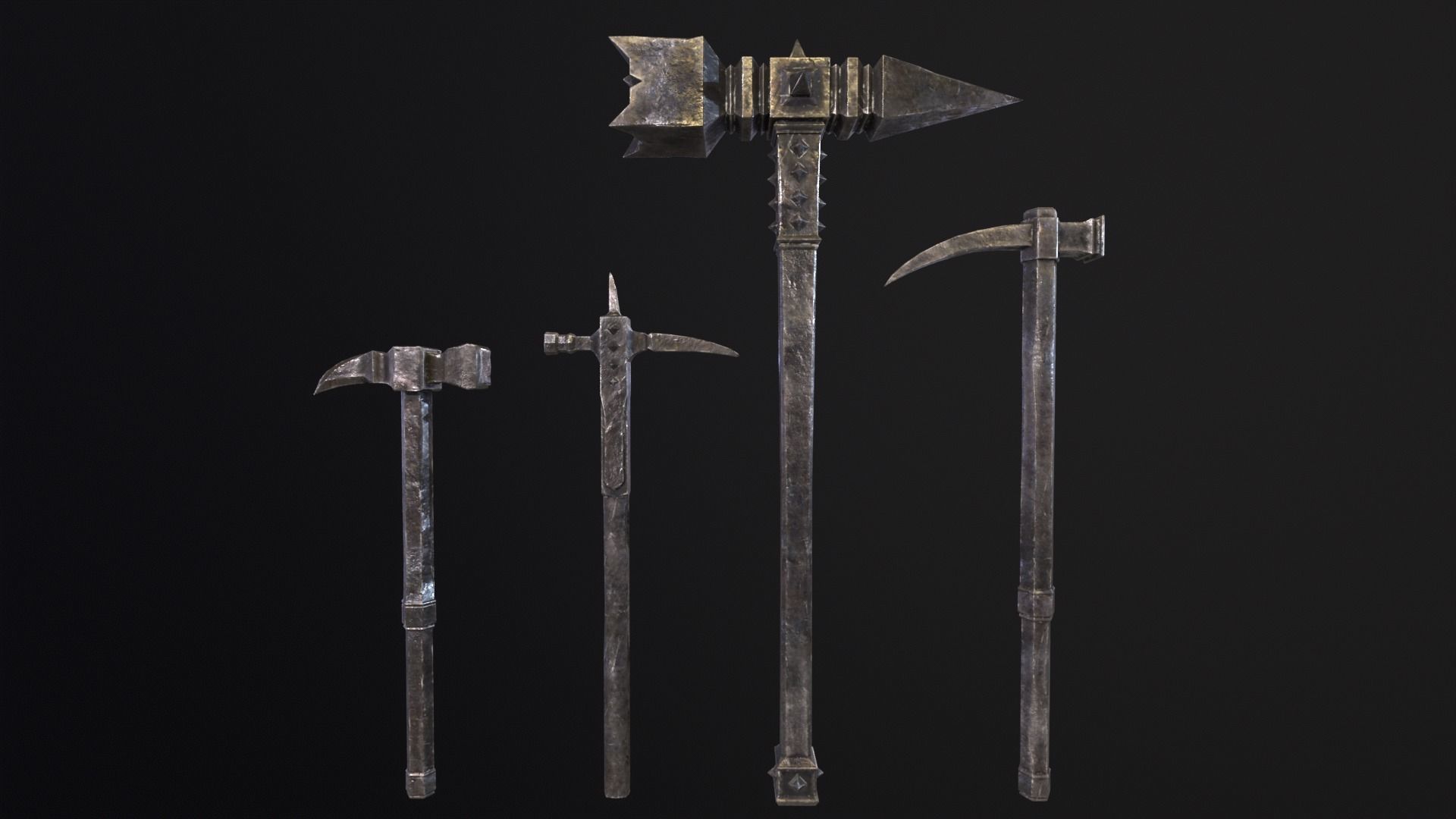 Medieval Spiked Hammer Kit Low-poly 3D model_2