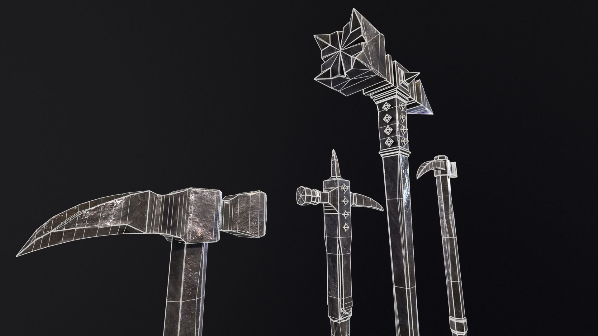 Medieval Spiked Hammer Kit Low-poly 3D model_17