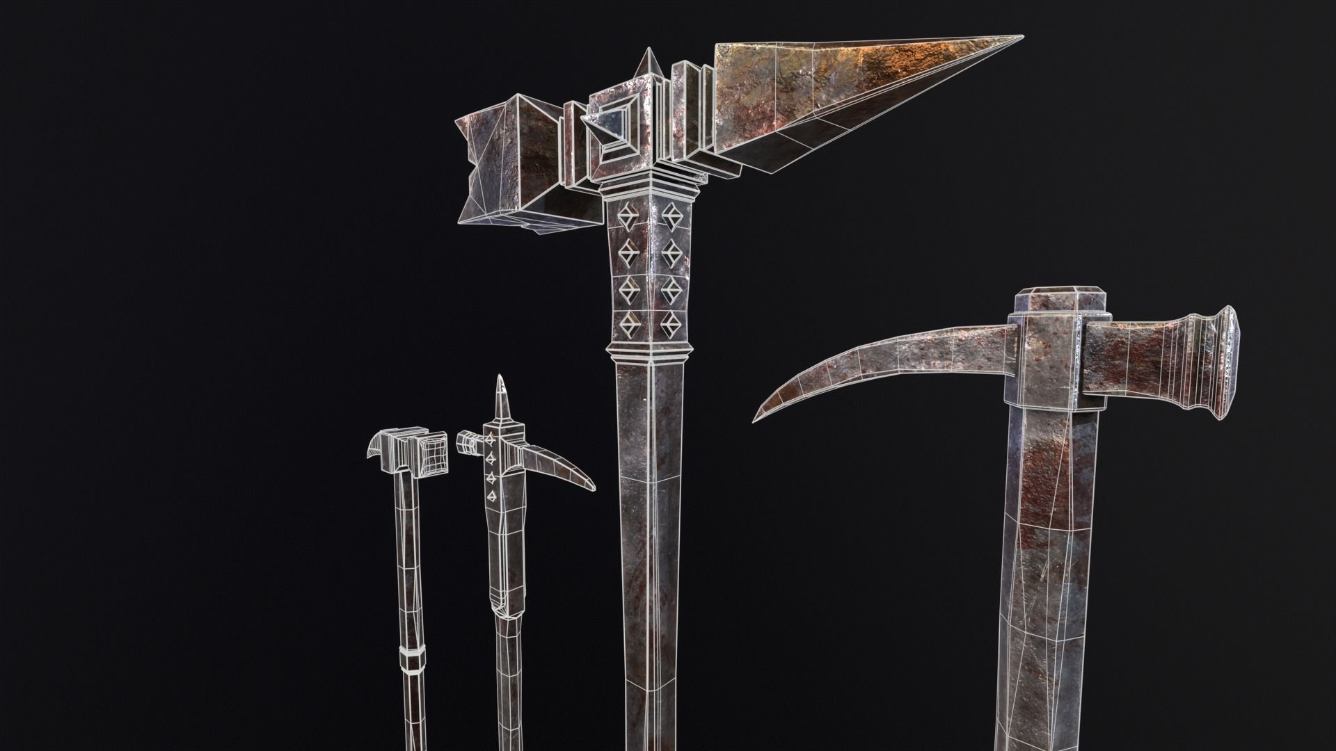 Medieval Spiked Hammer Kit Low-poly 3D model_13