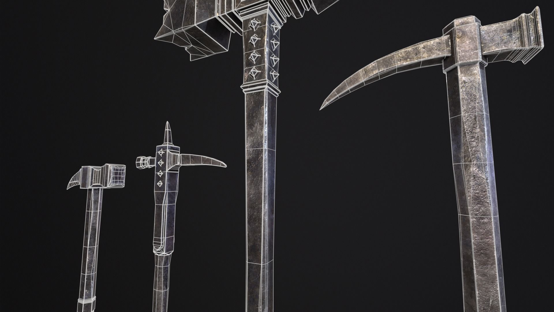 Medieval Spiked Hammer Kit Low-poly 3D model_21