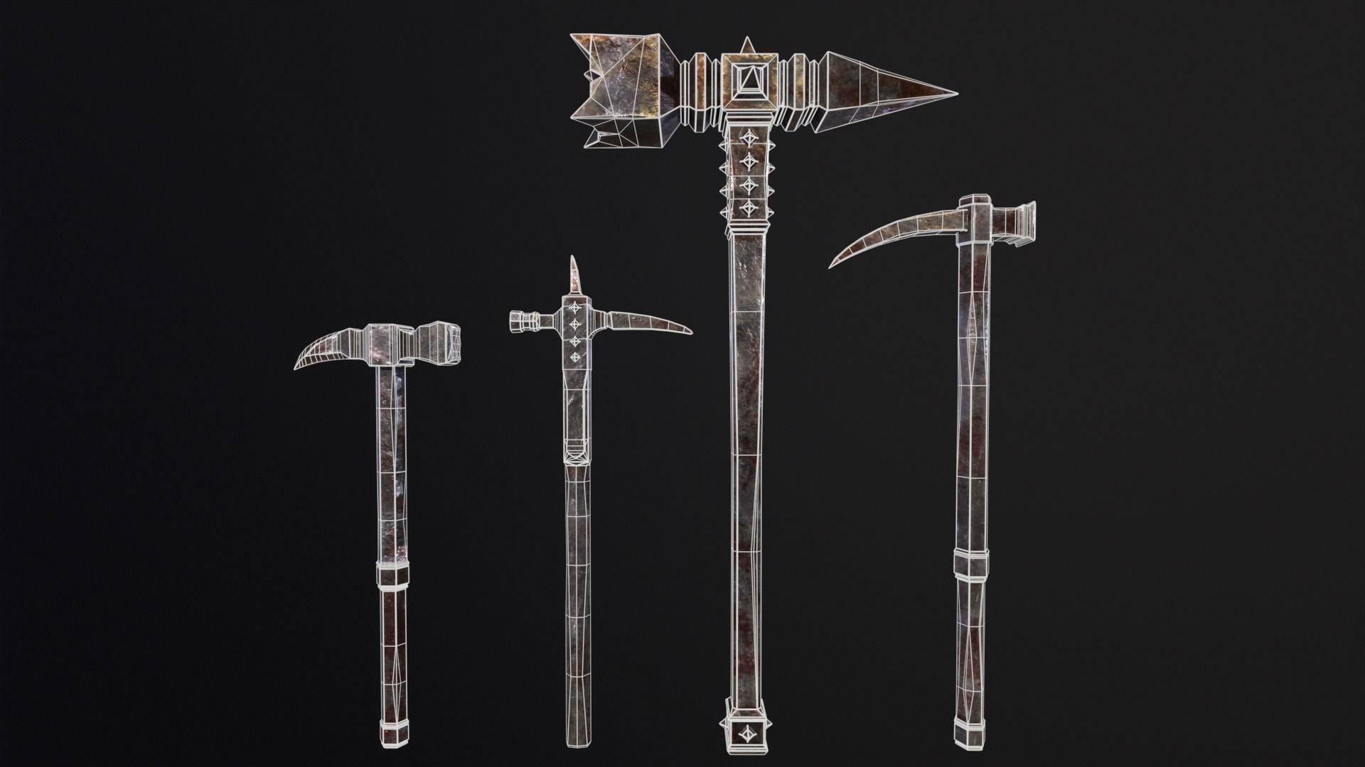 Medieval Spiked Hammer Kit Low-poly 3D model_5