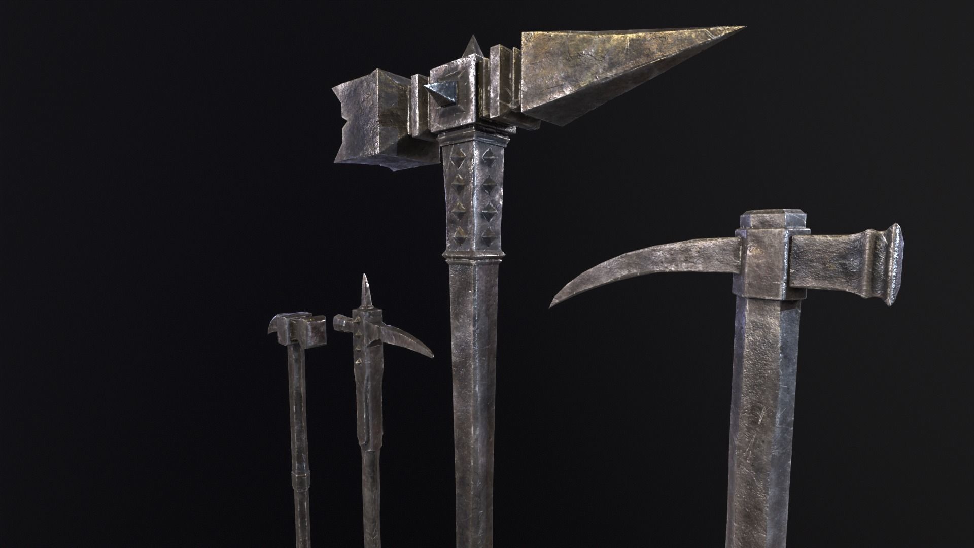 Medieval Spiked Hammer Kit Low-poly 3D model_10