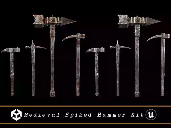 Medieval Spiked Hammer Kit Low-poly 3D model