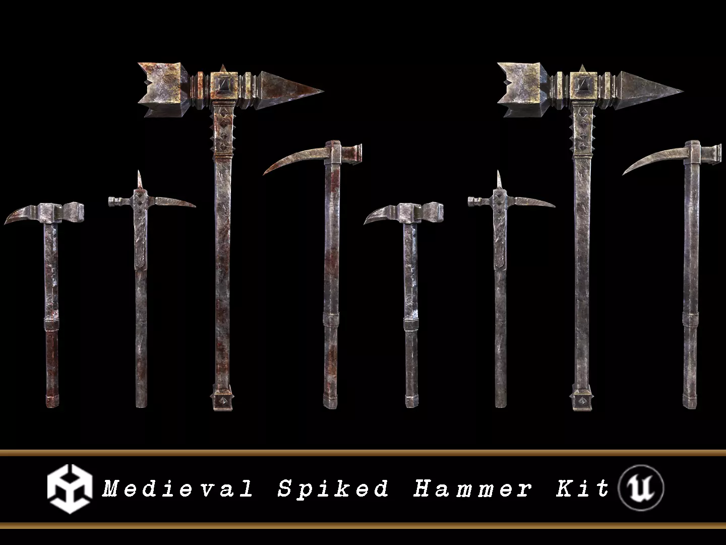 Medieval Spiked Hammer Kit Low-poly 3D model_0