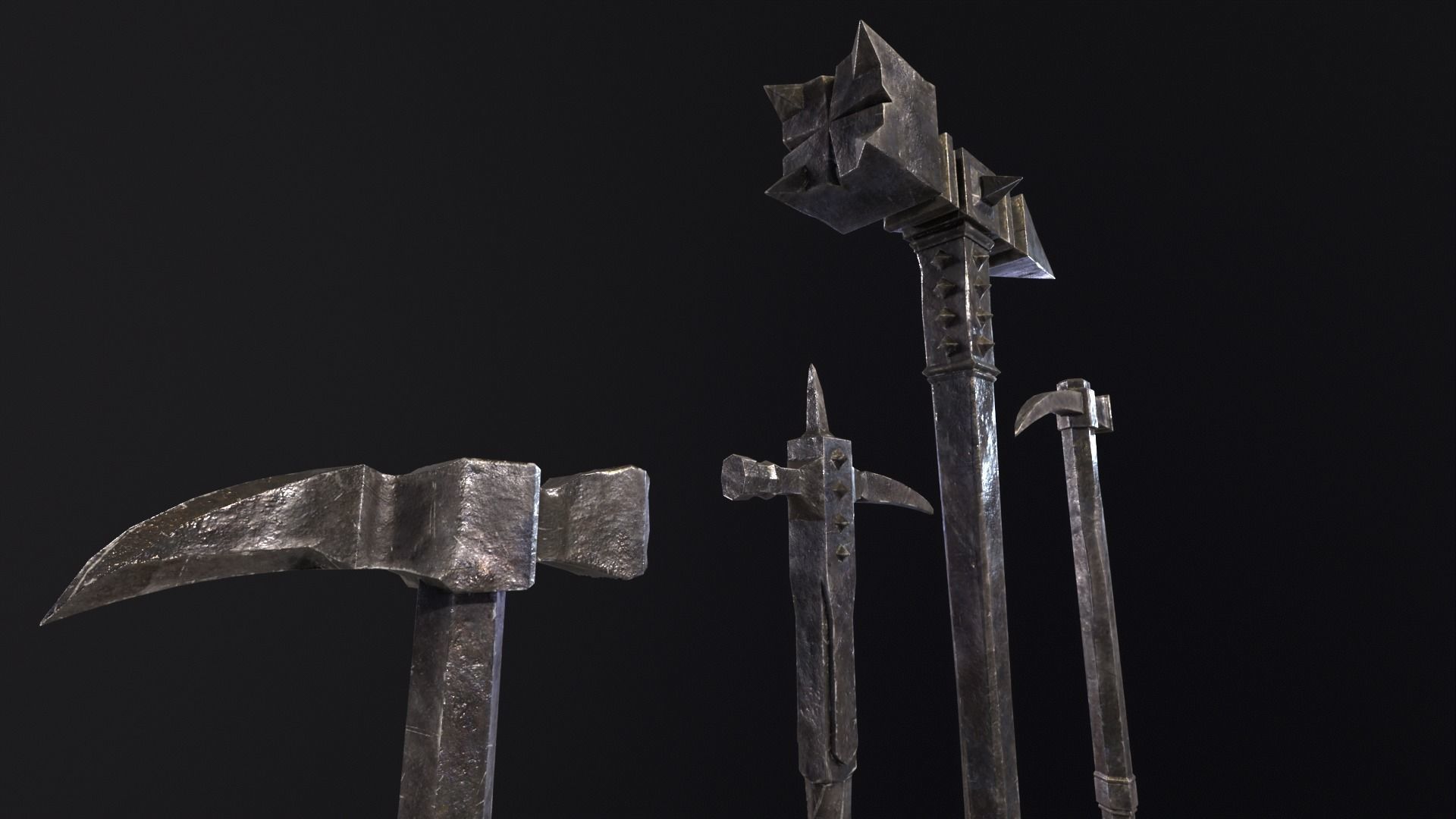 Medieval Spiked Hammer Kit Low-poly 3D model_16