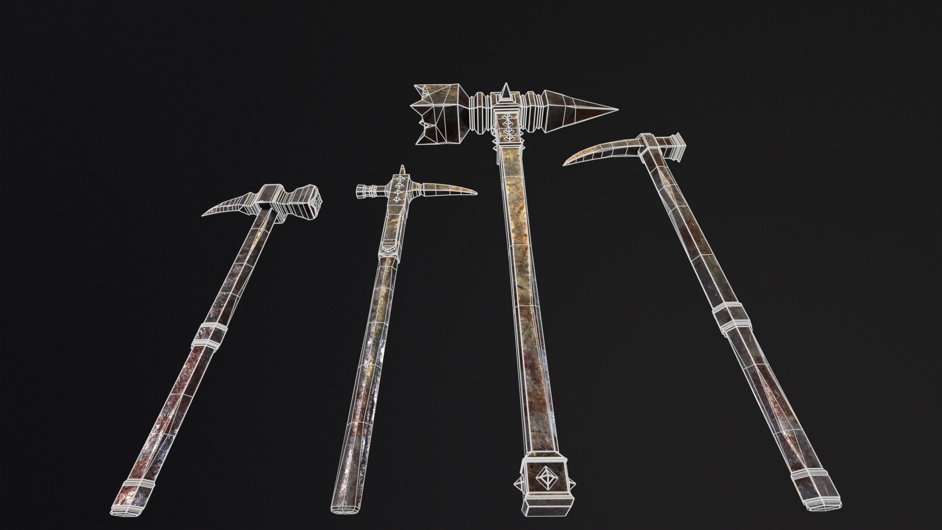 Medieval Spiked Hammer Kit Low-poly 3D model_7