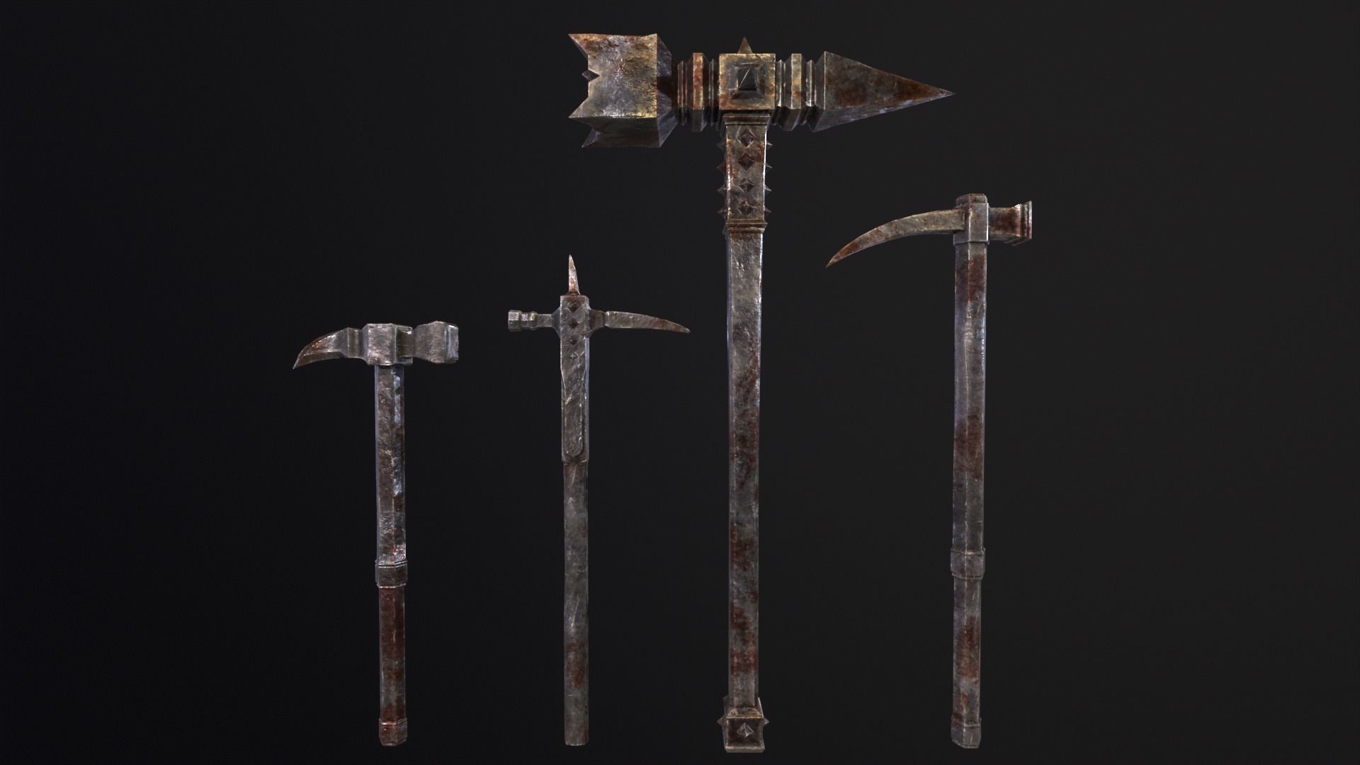 Medieval Spiked Hammer Kit Low-poly 3D model_4