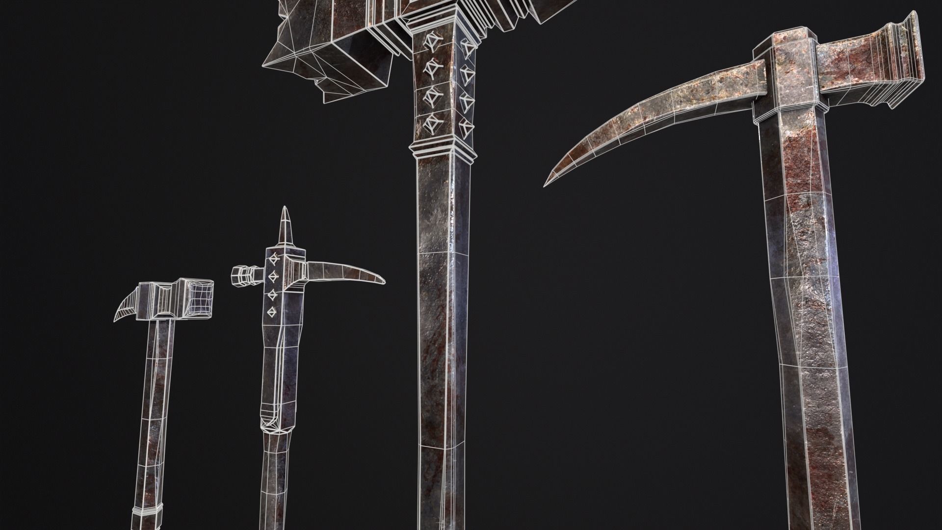Medieval Spiked Hammer Kit Low-poly 3D model_19