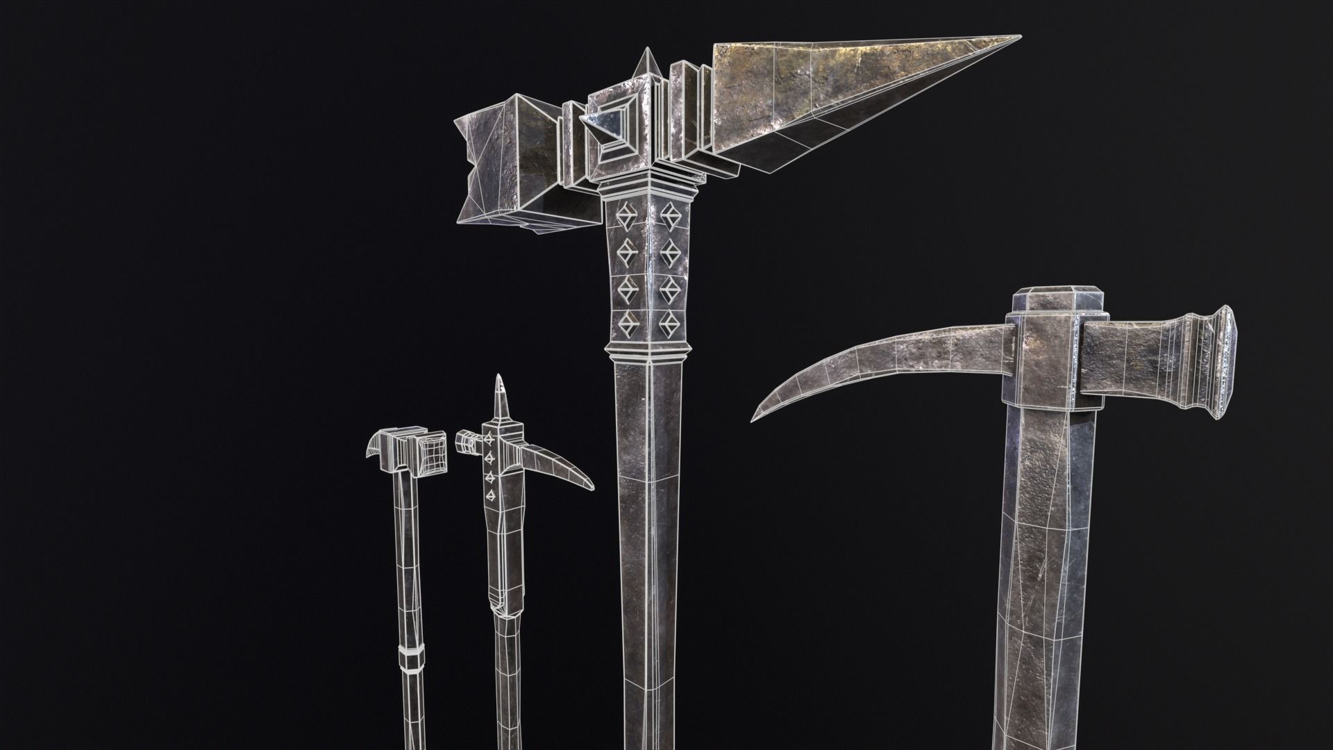 Medieval Spiked Hammer Kit Low-poly 3D model_11