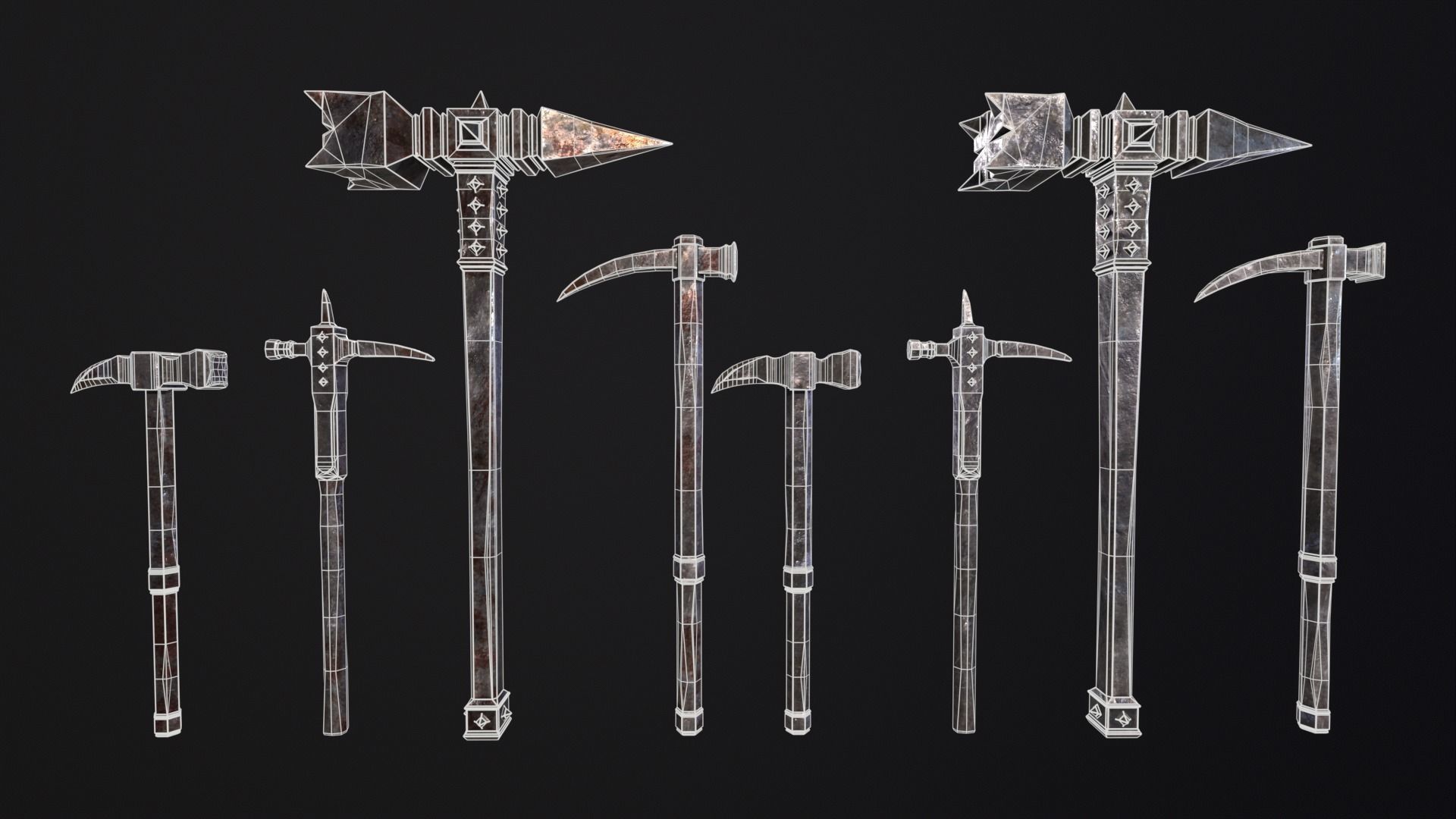Medieval Spiked Hammer Kit Low-poly 3D model_23