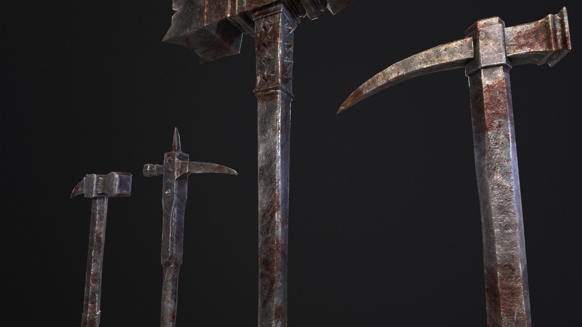 Medieval Spiked Hammer Kit Low-poly 3D model_18