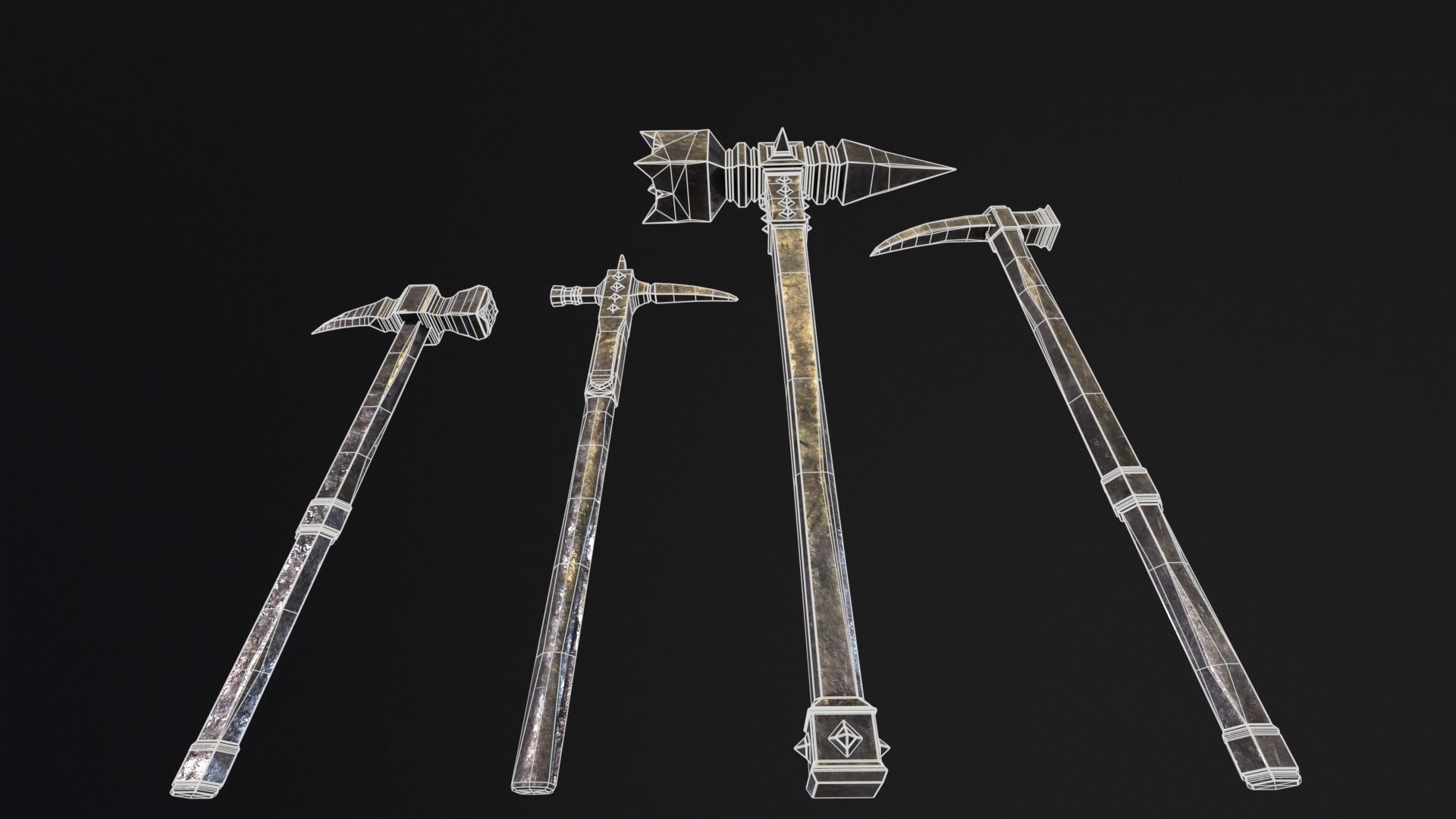 Medieval Spiked Hammer Kit Low-poly 3D model_9