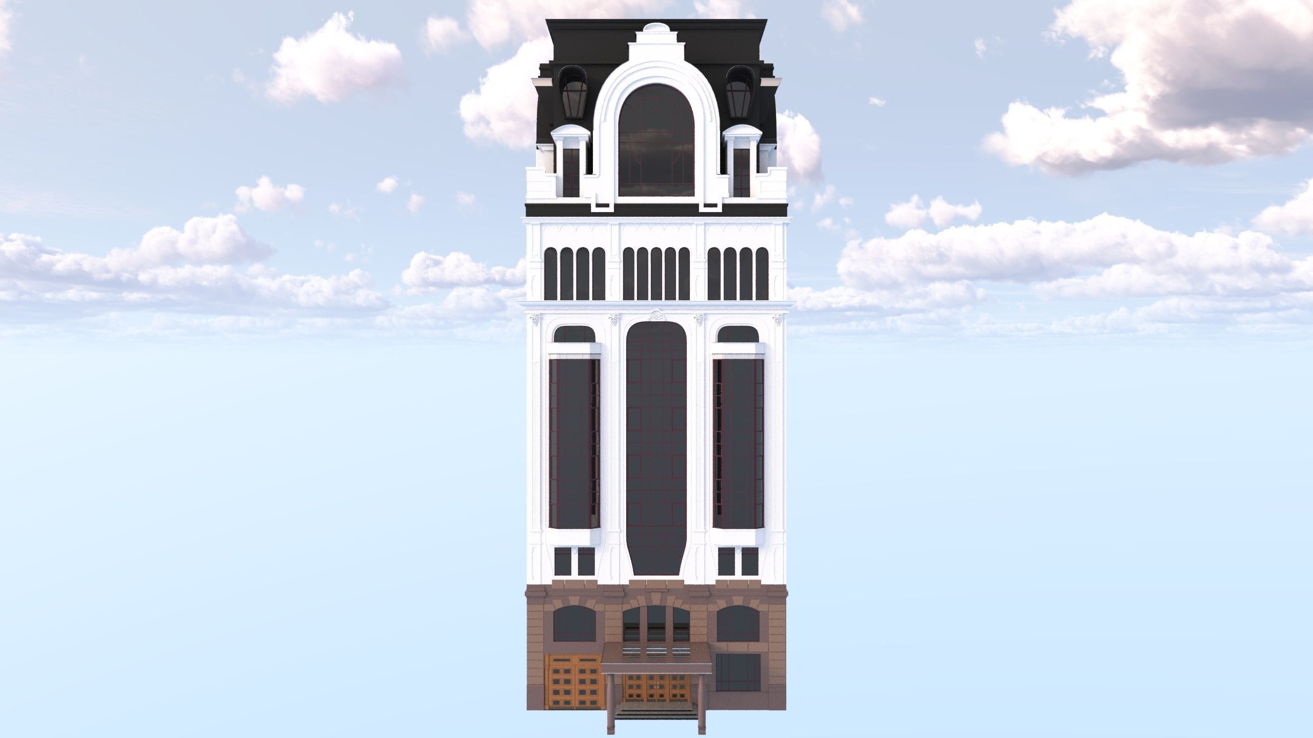 Modern residential building for the European Street 5 Low-poly 3D model_4