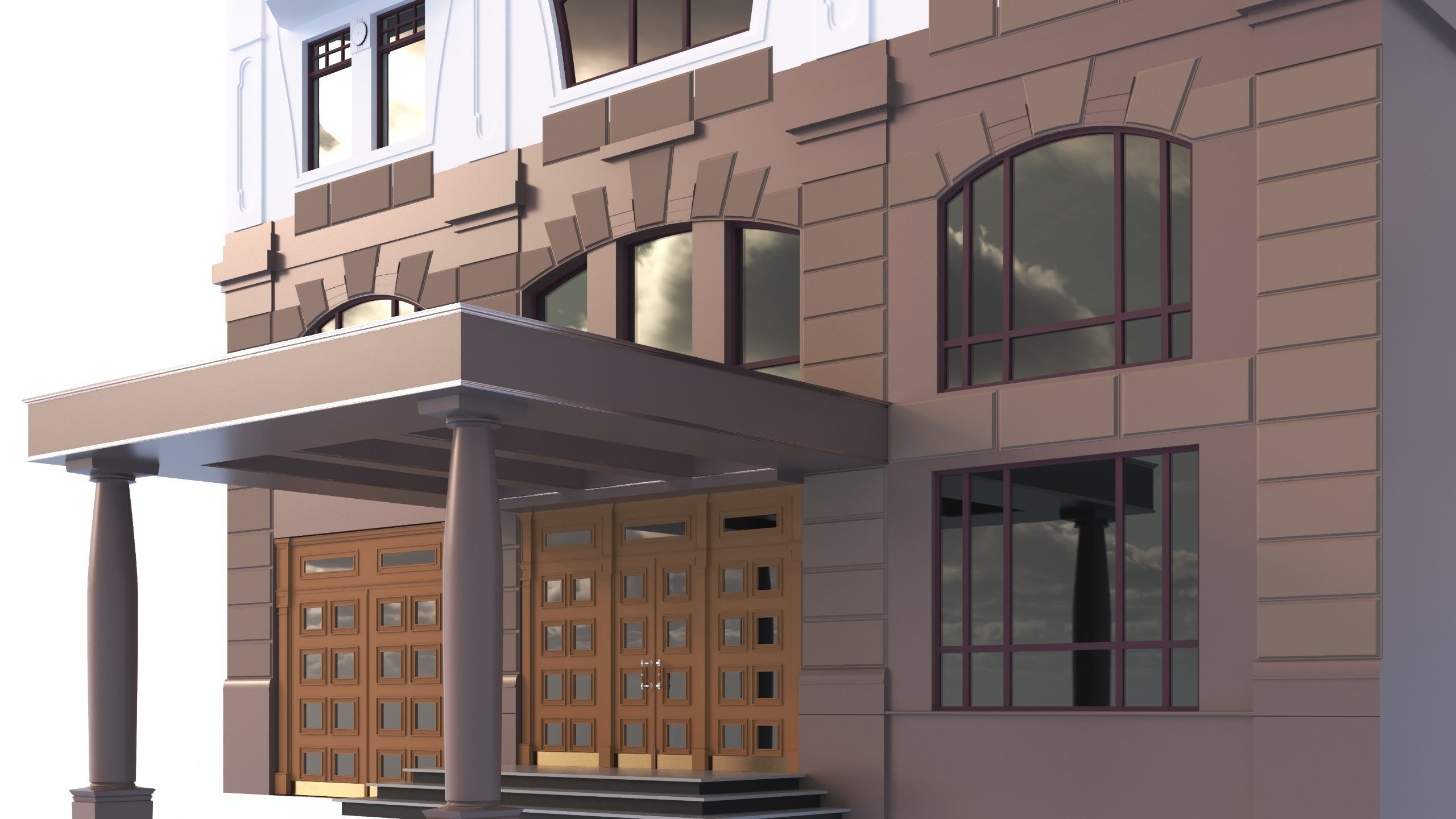 Modern residential building for the European Street 5 Low-poly 3D model_7
