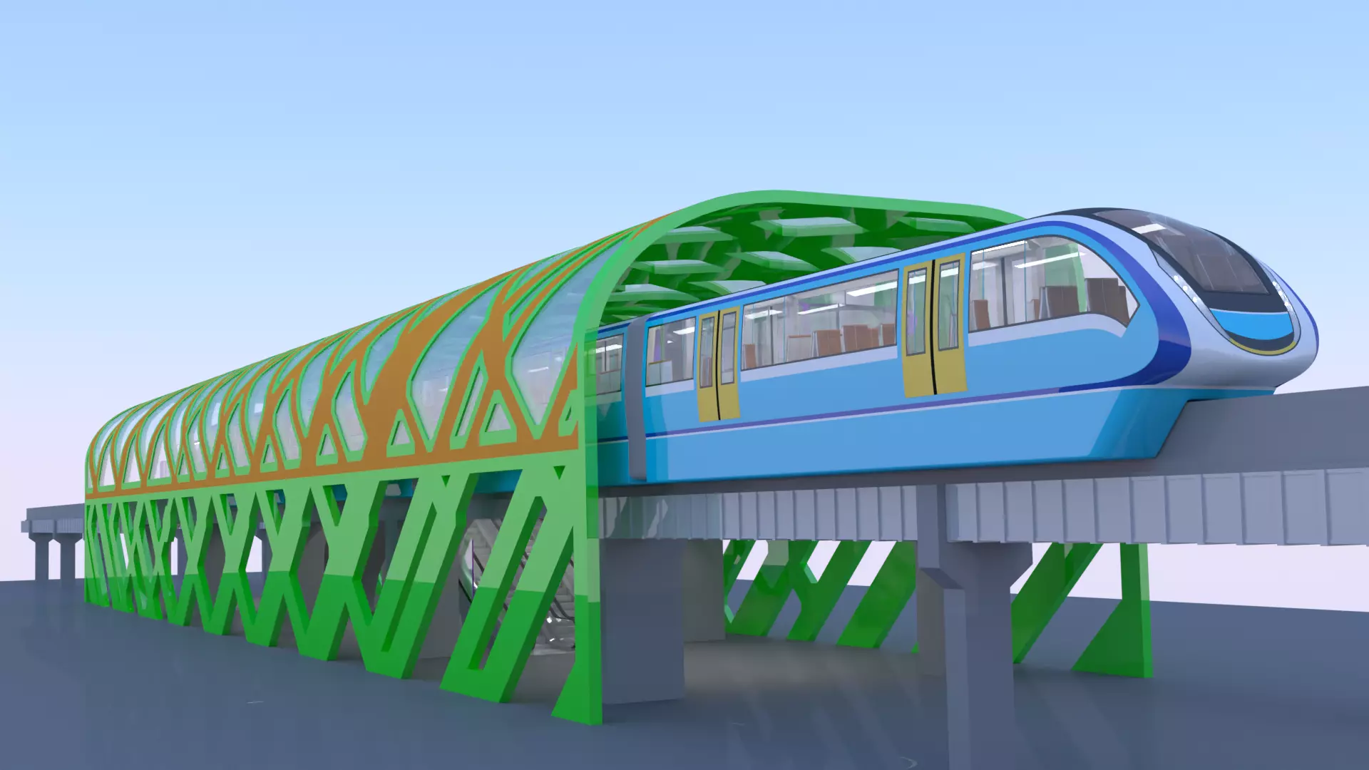 Monorail station with train 2024 V 3D model_0