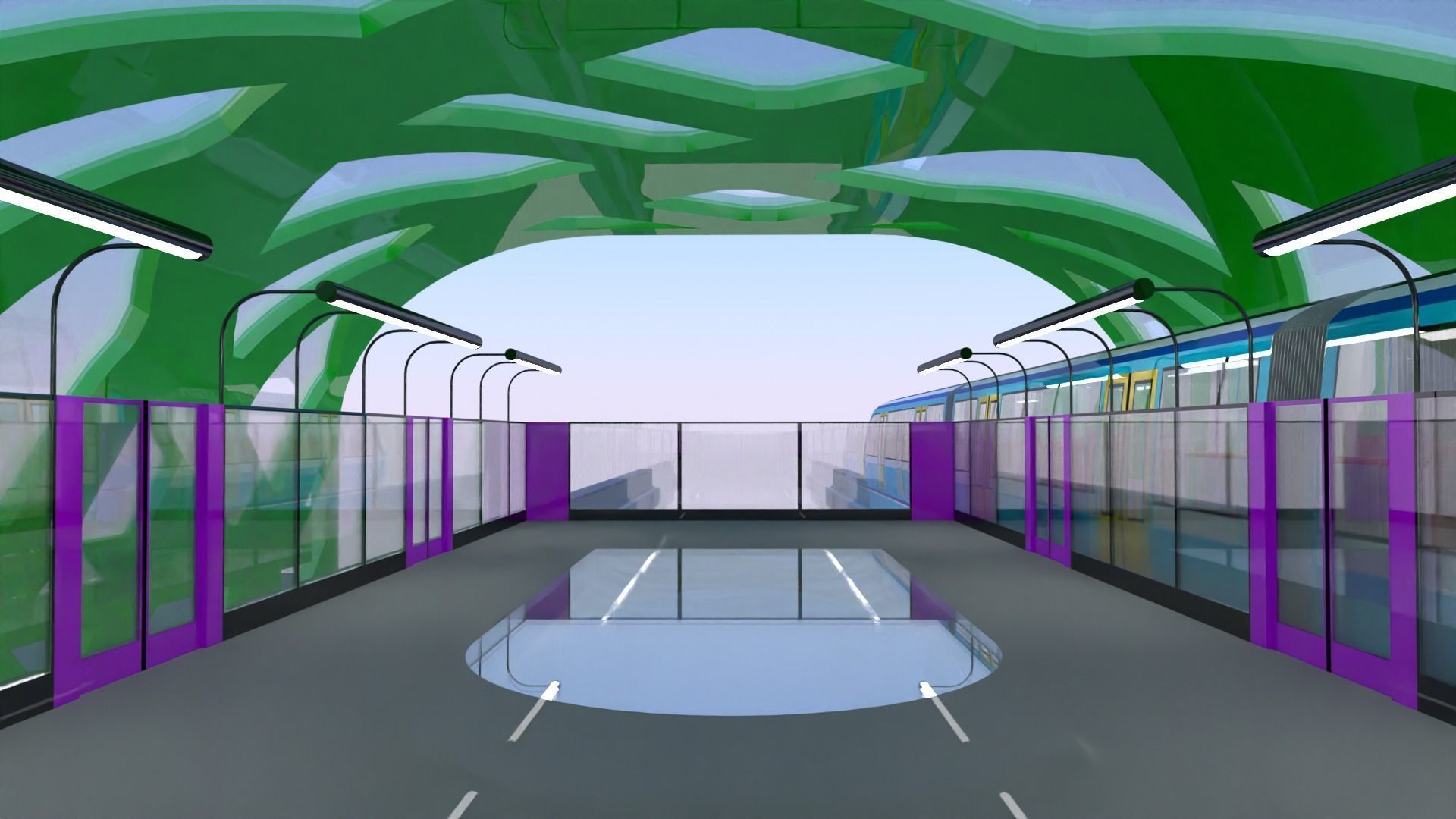 Monorail station with train 2024 V 3D model_14