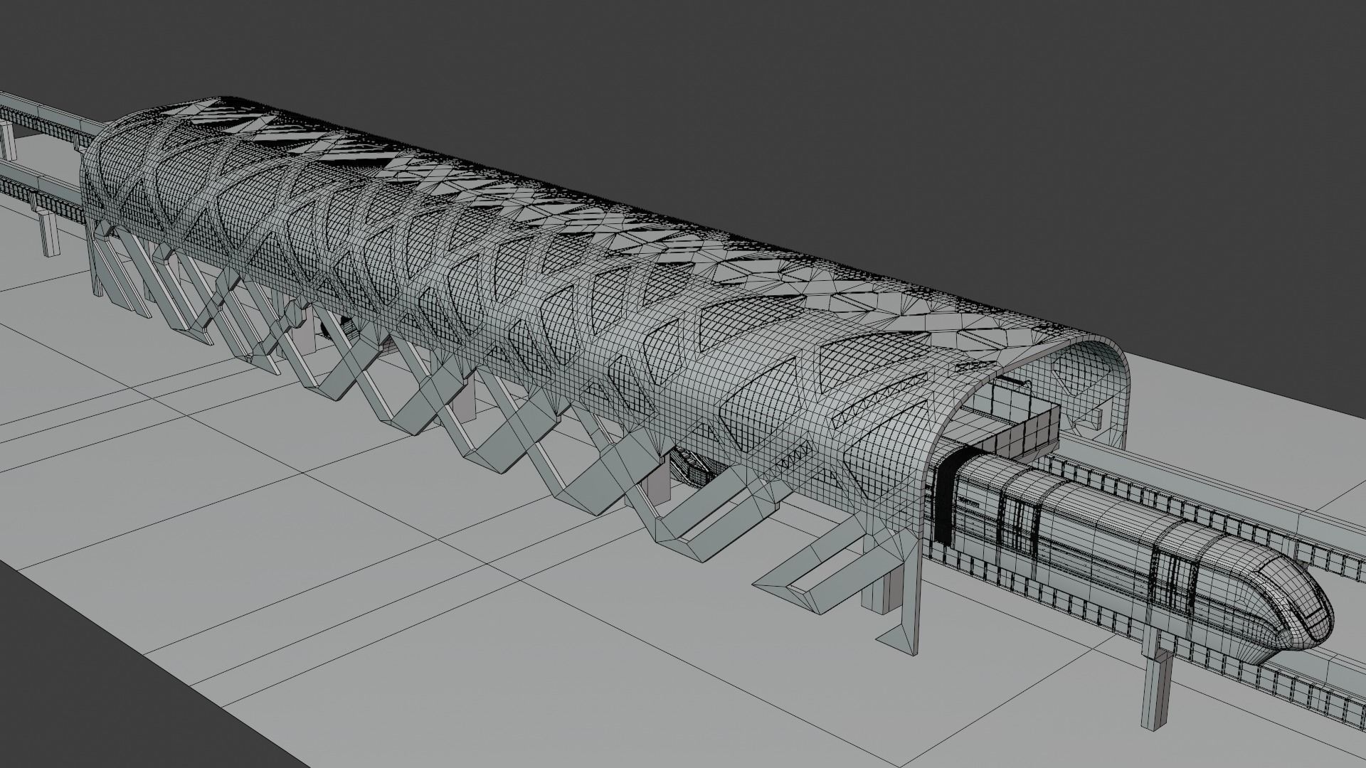Monorail station with train 2024 V 3D model_11
