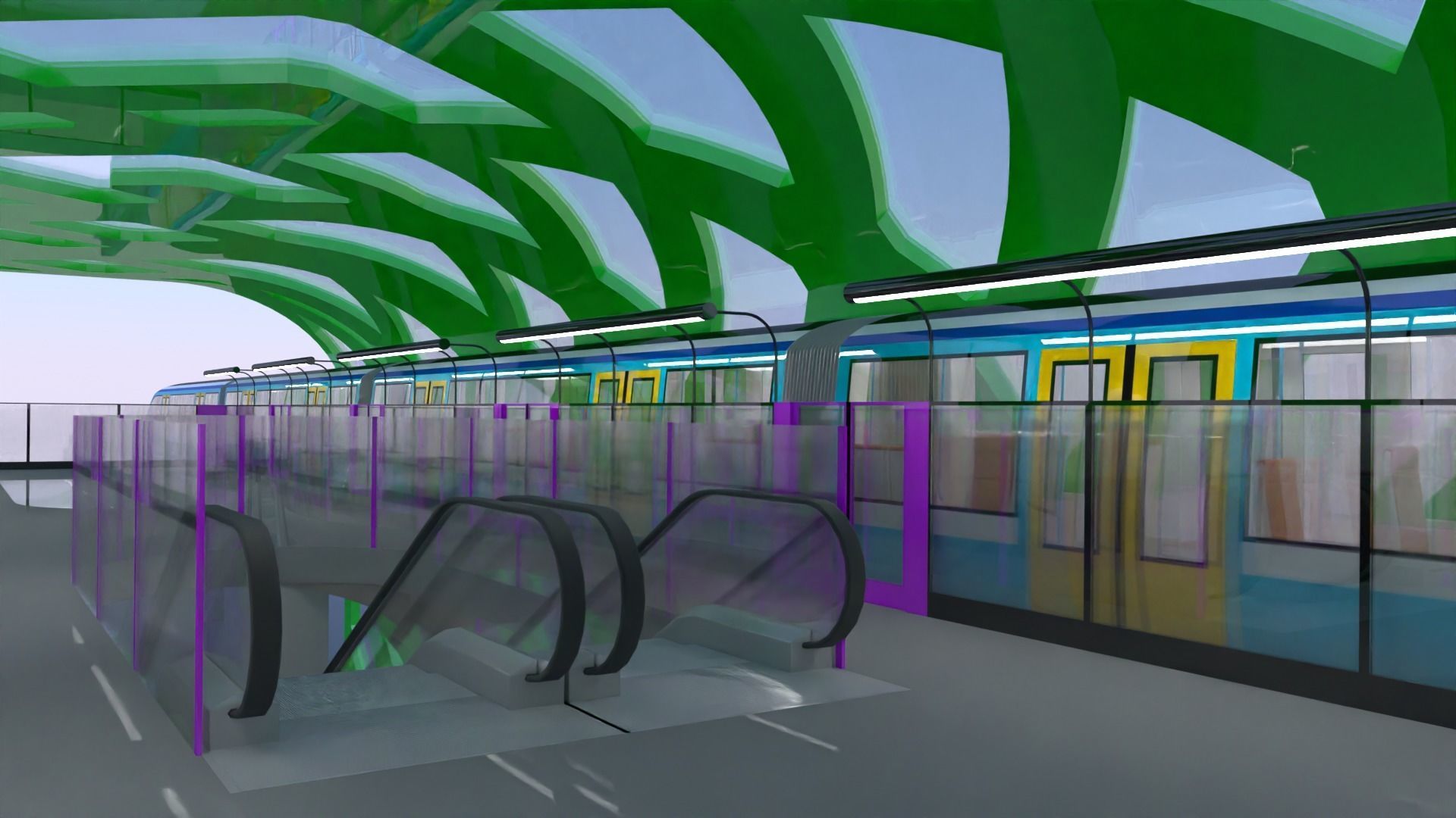 Monorail station with train 2024 V 3D model_12