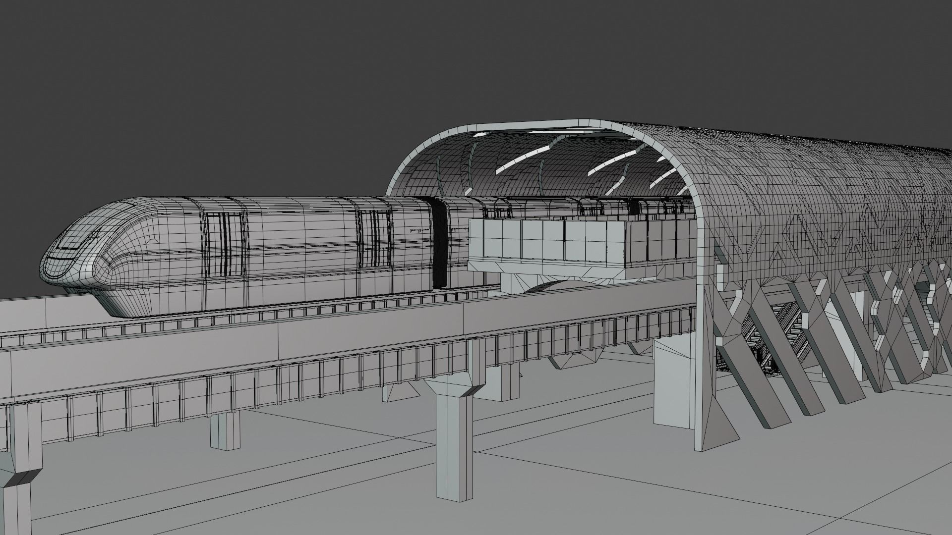 Monorail station with train 2024 V 3D model_3