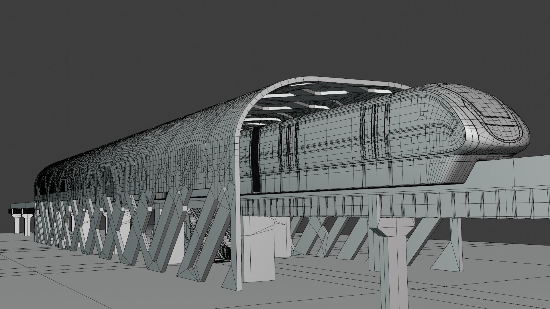 Monorail station with train 2024 V 3D model_1