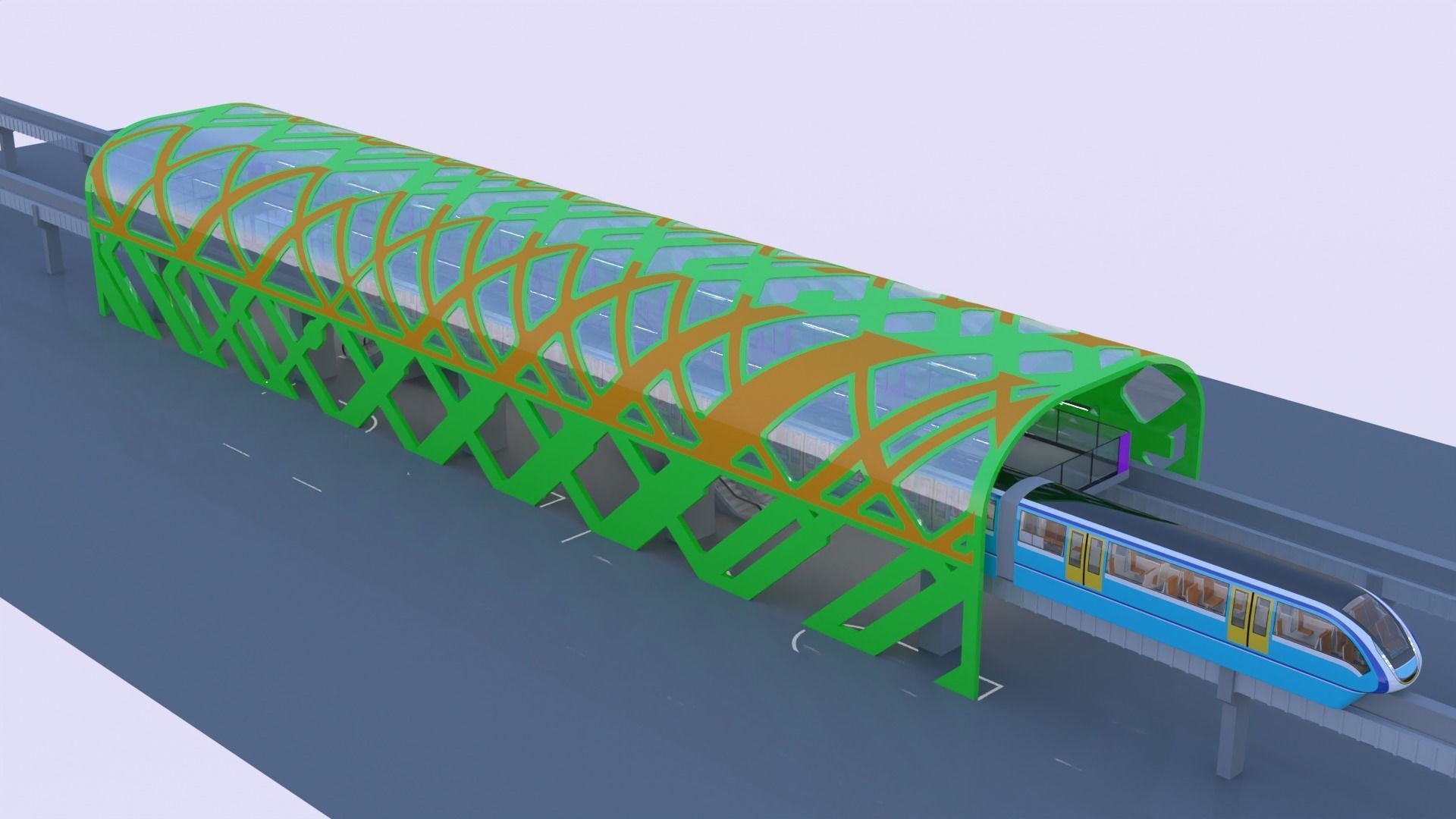 Monorail station with train 2024 V 3D model_10