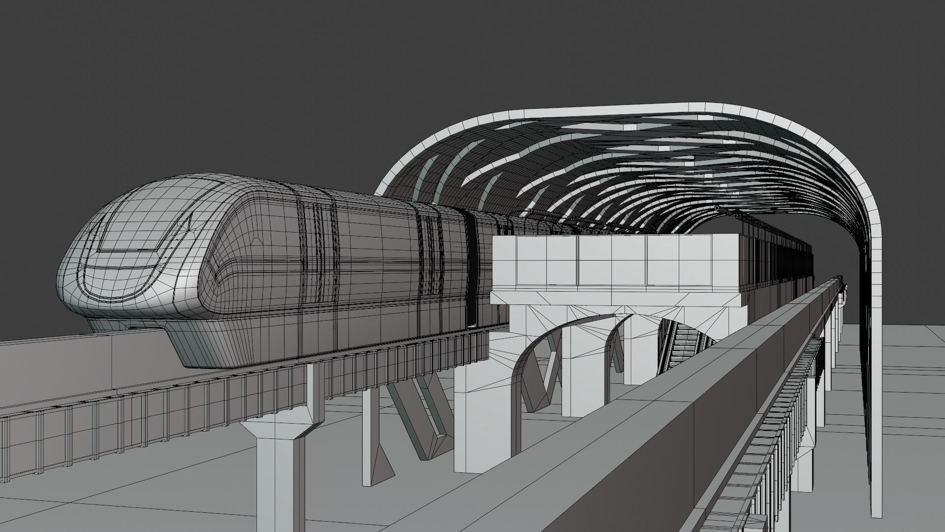 Monorail station with train 2024 V 3D model_9