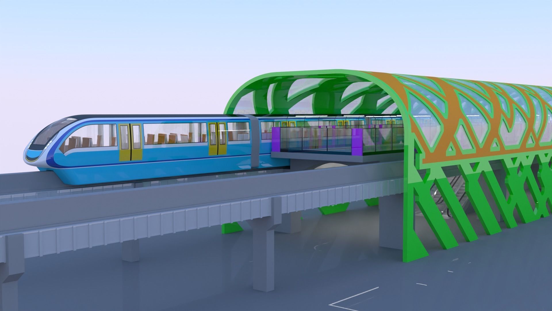 Monorail station with train 2024 V 3D model_2