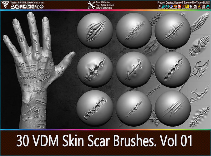 30 VDM Skin Scar Brushes for ZBrush Volume 01 3D model