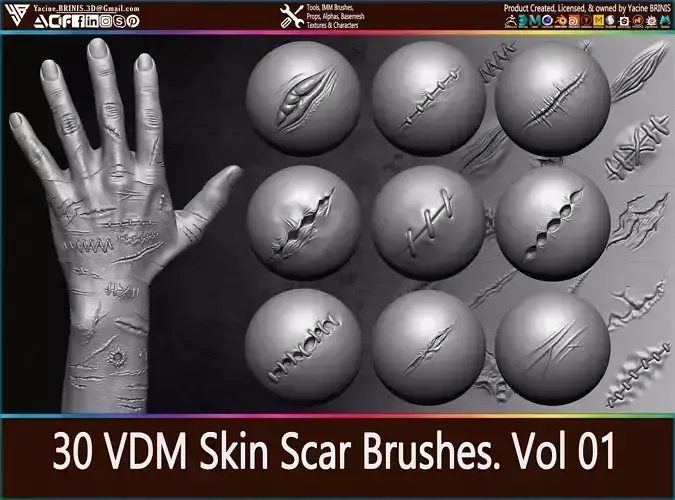 30 VDM Skin Scar Brushes for ZBrush Volume 01
