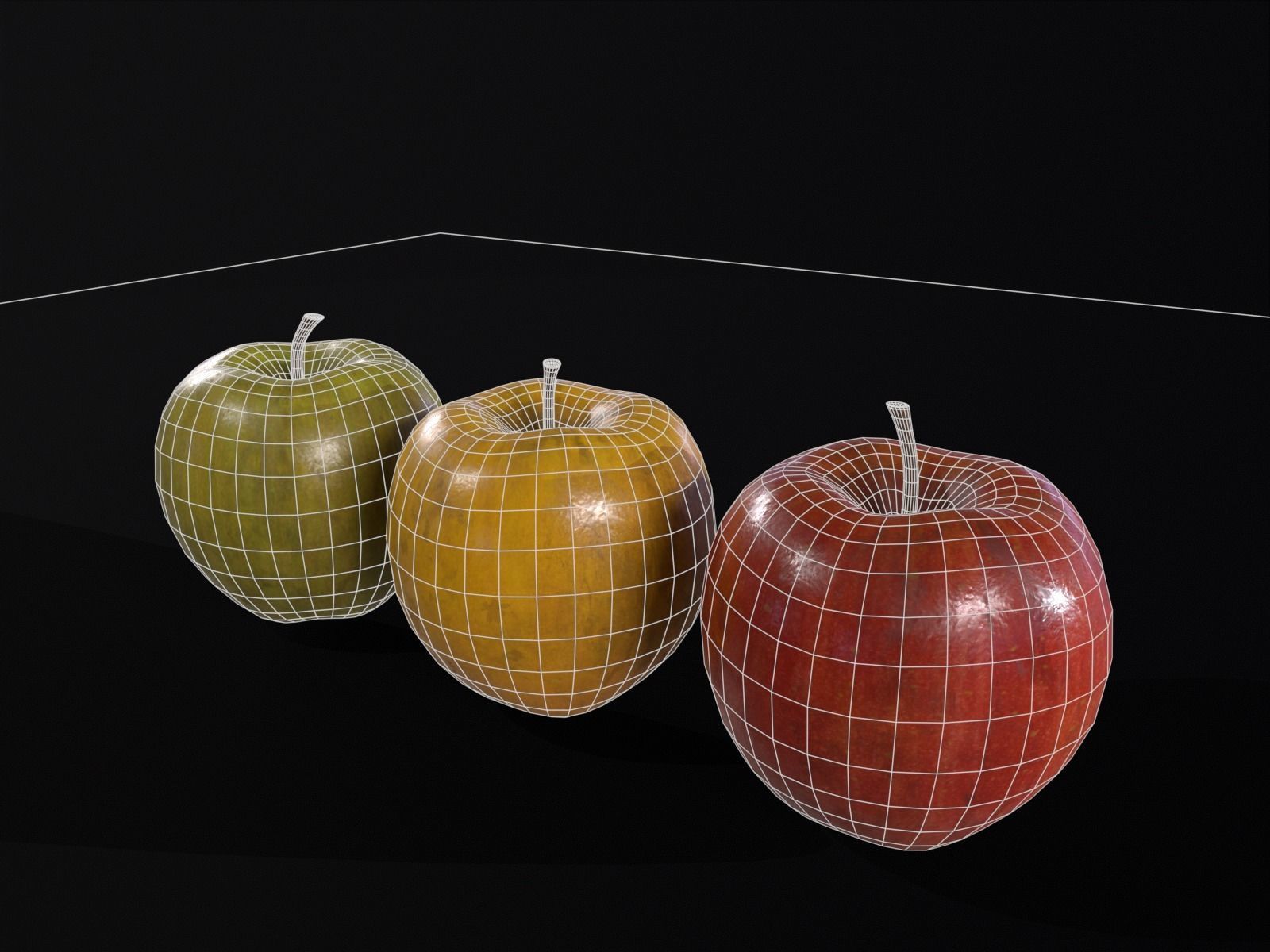 Apples Set and FREE LOW POLY VERSION Low-poly 3D model_7