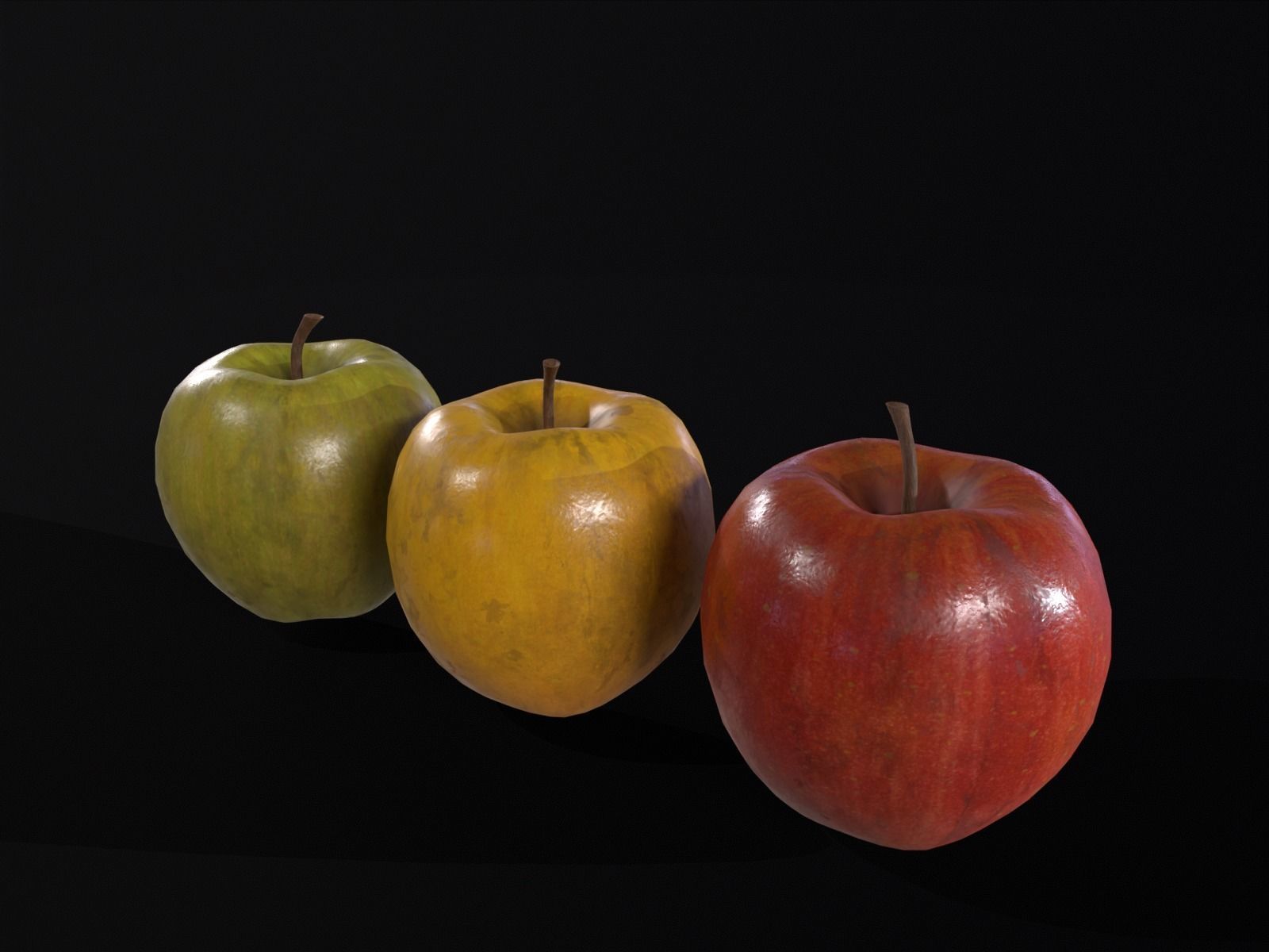 Apples Set and FREE LOW POLY VERSION Low-poly 3D model_6