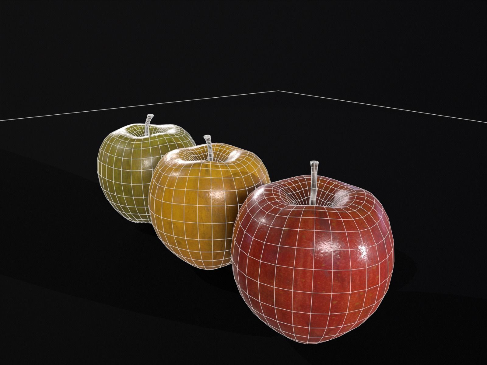 Apples Set and FREE LOW POLY VERSION Low-poly 3D model_9