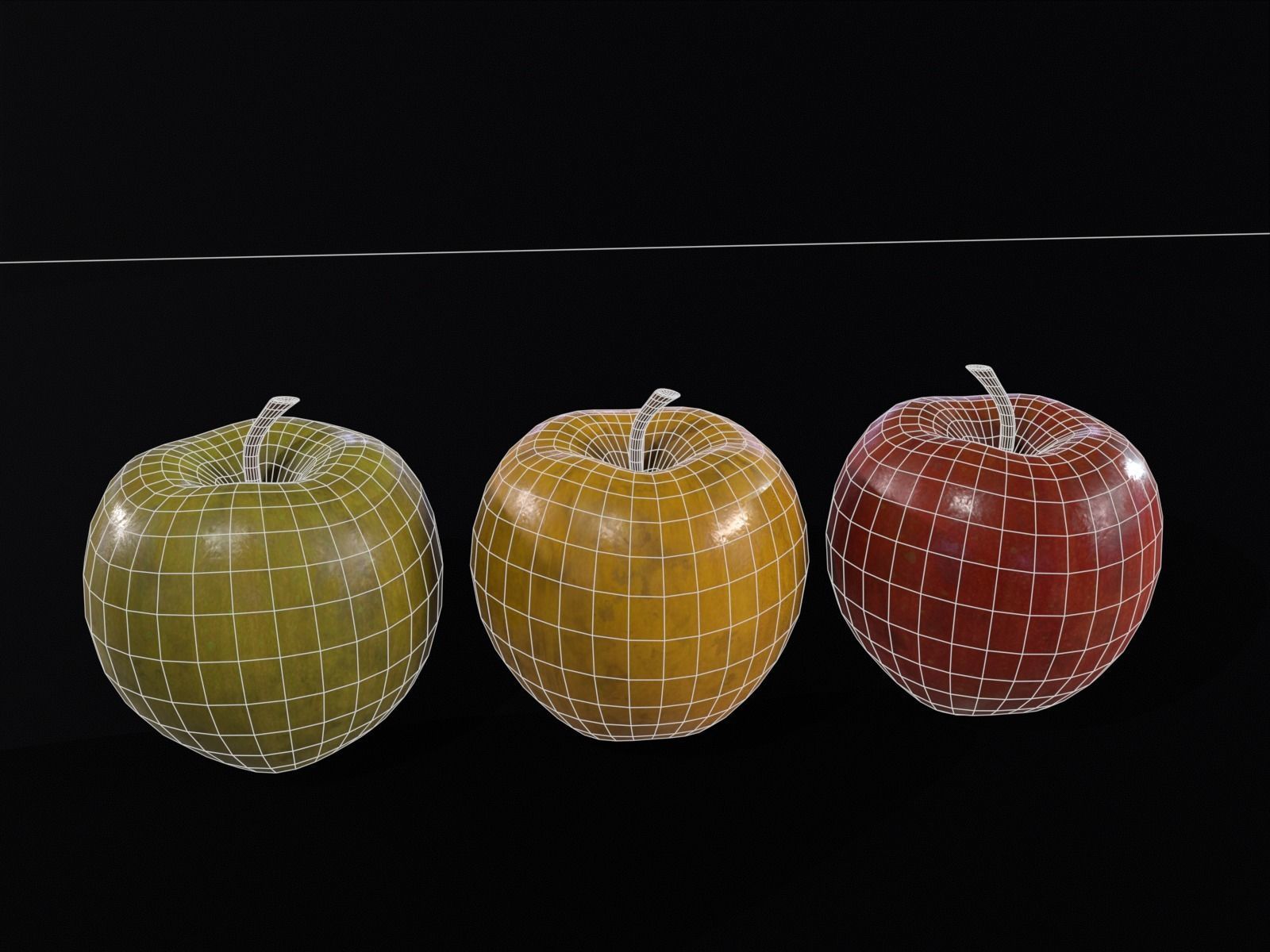 Apples Set and FREE LOW POLY VERSION Low-poly 3D model_3