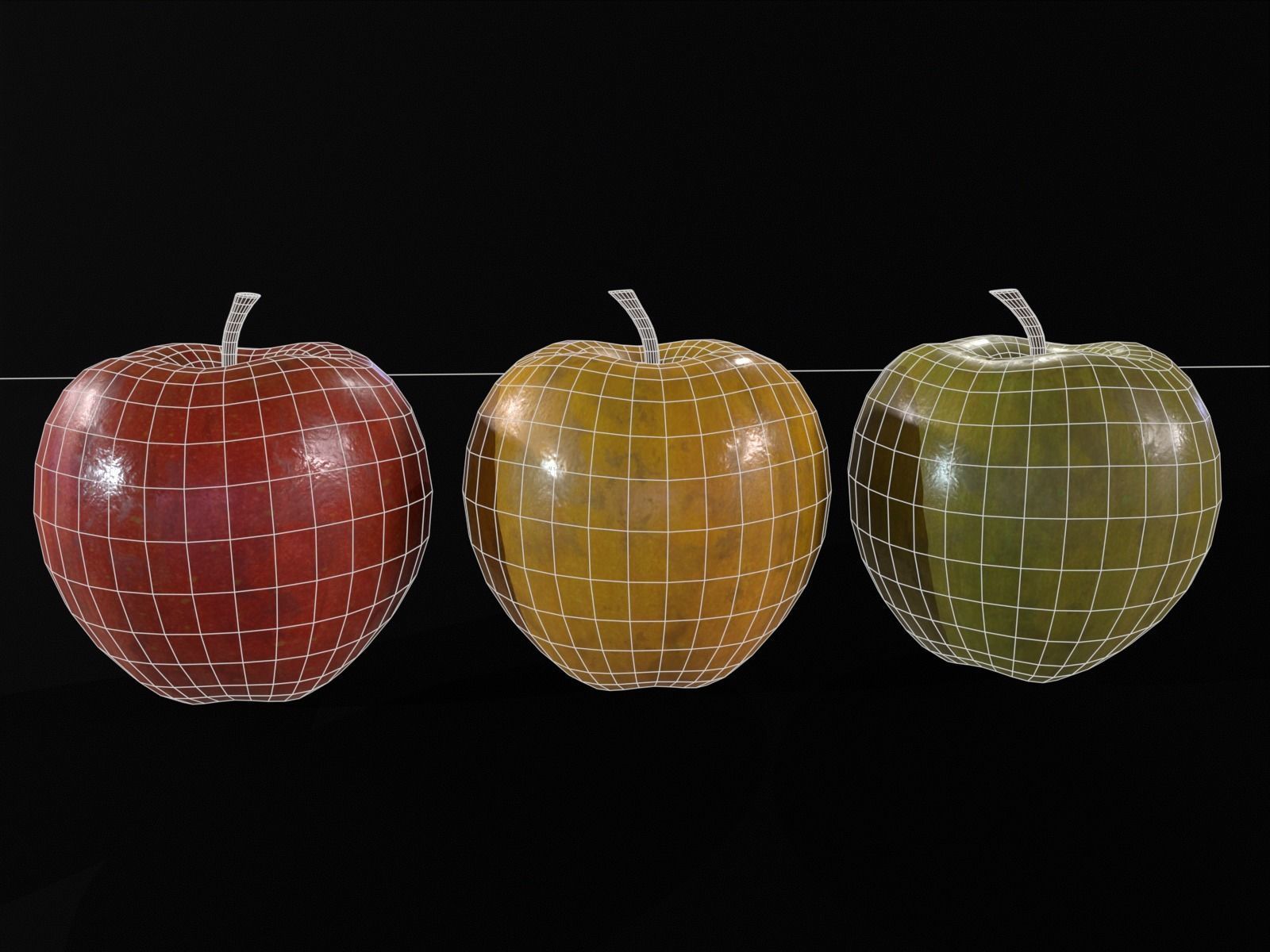 Apples Set and FREE LOW POLY VERSION Low-poly 3D model_19