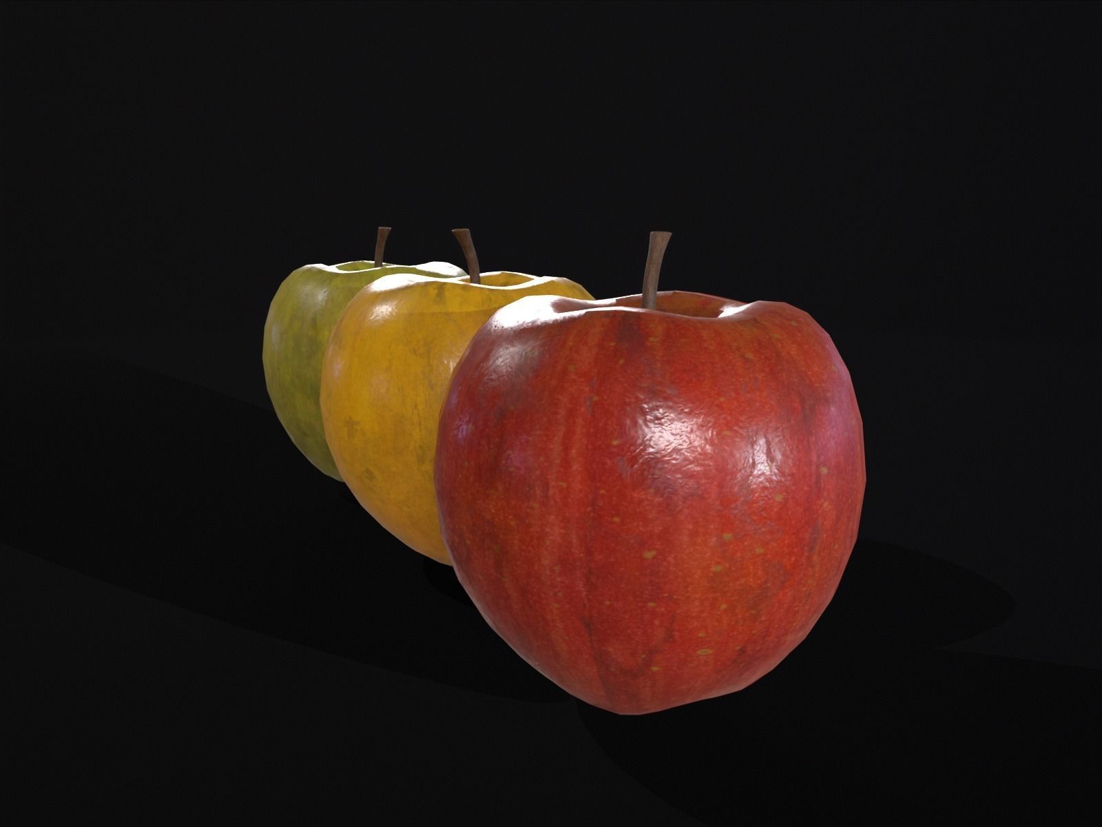 Apples Set and FREE LOW POLY VERSION Low-poly 3D model_10