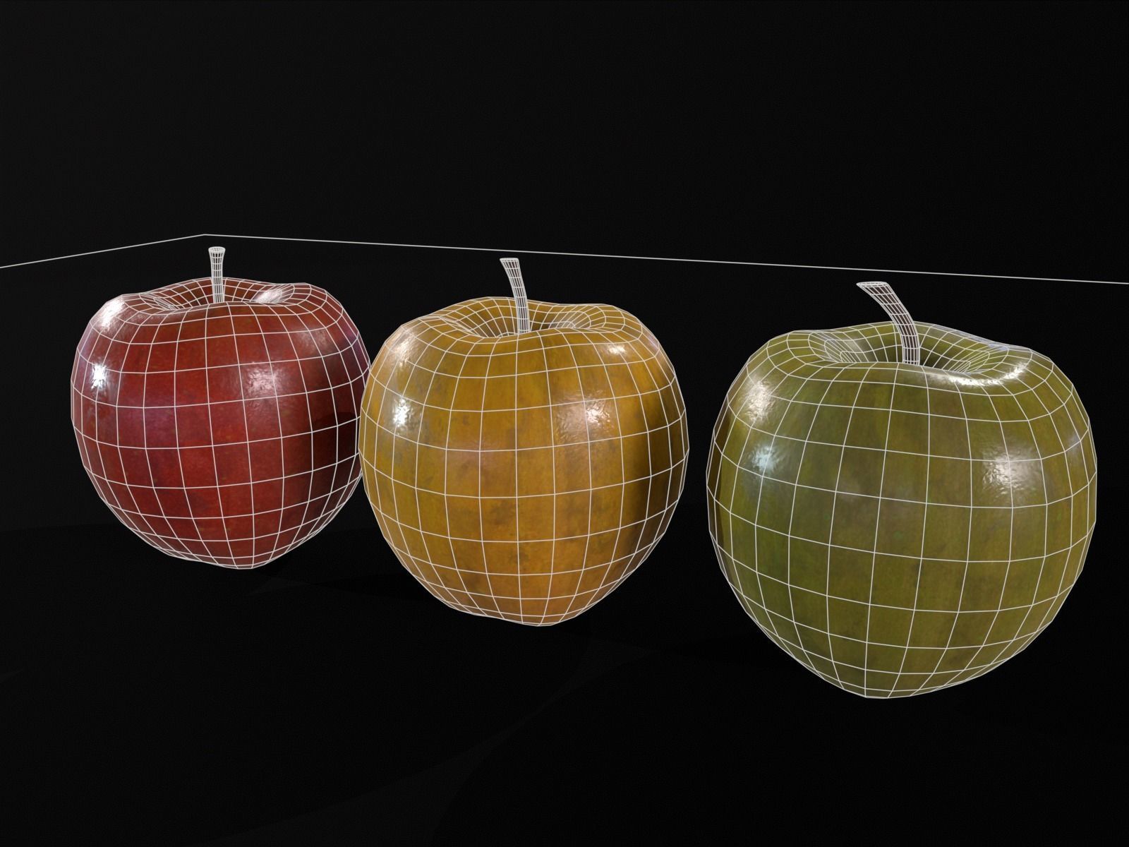 Apples Set and FREE LOW POLY VERSION Low-poly 3D model_21
