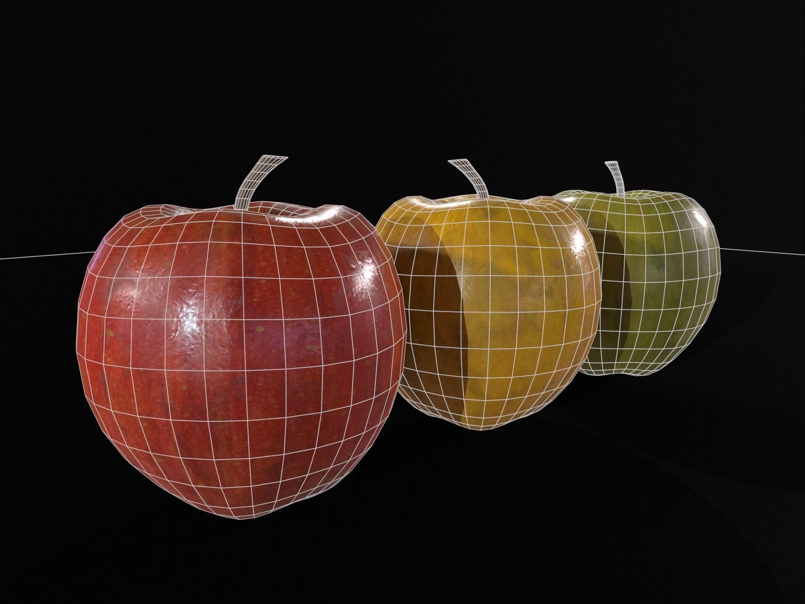 Apples Set and FREE LOW POLY VERSION Low-poly 3D model_15