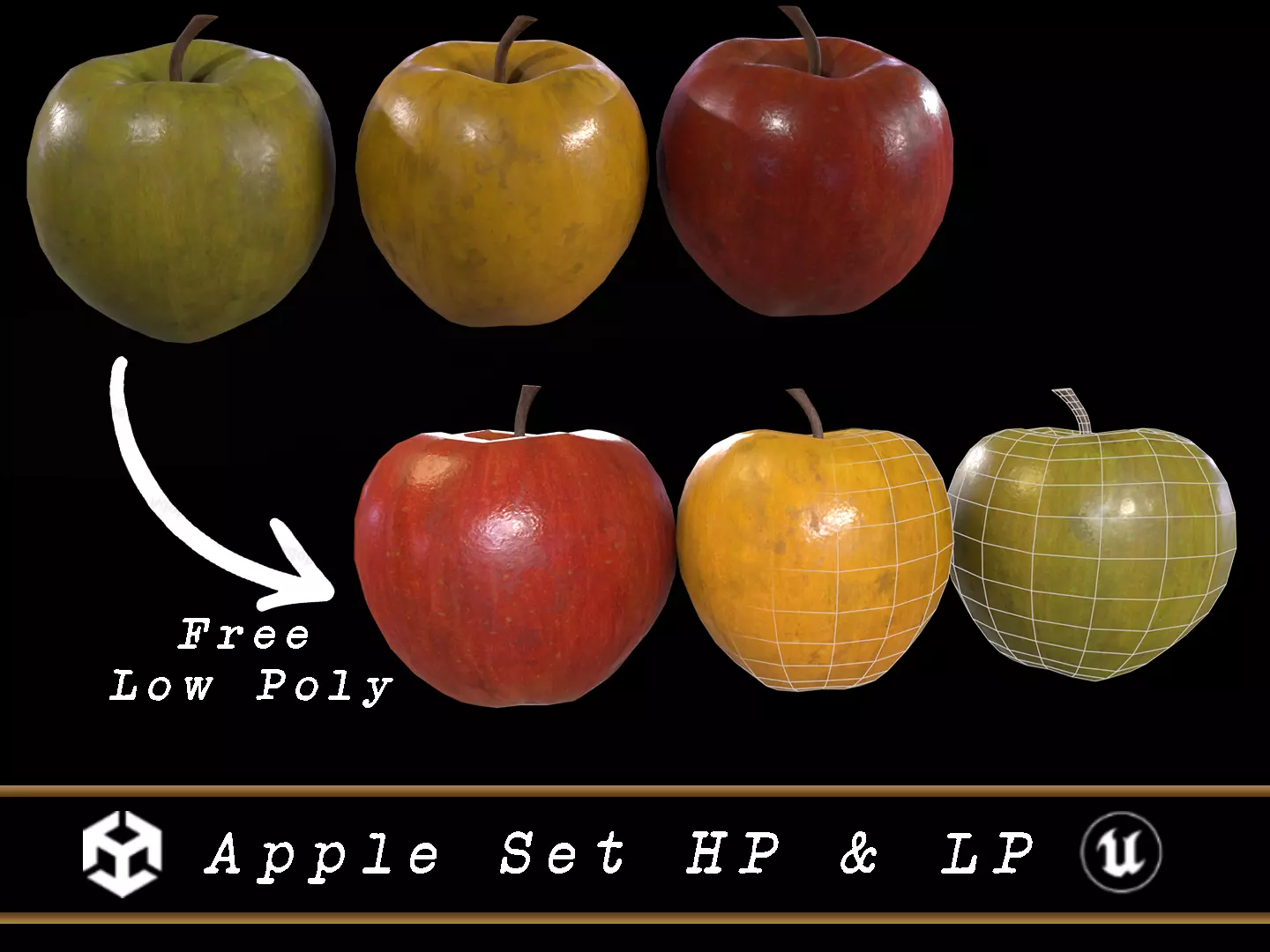 Apples Set and FREE LOW POLY VERSION Low-poly 3D model_0