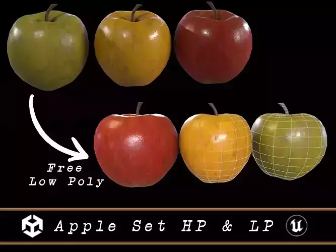 Apples Set and FREE LOW POLY VERSION Low-poly 3D model