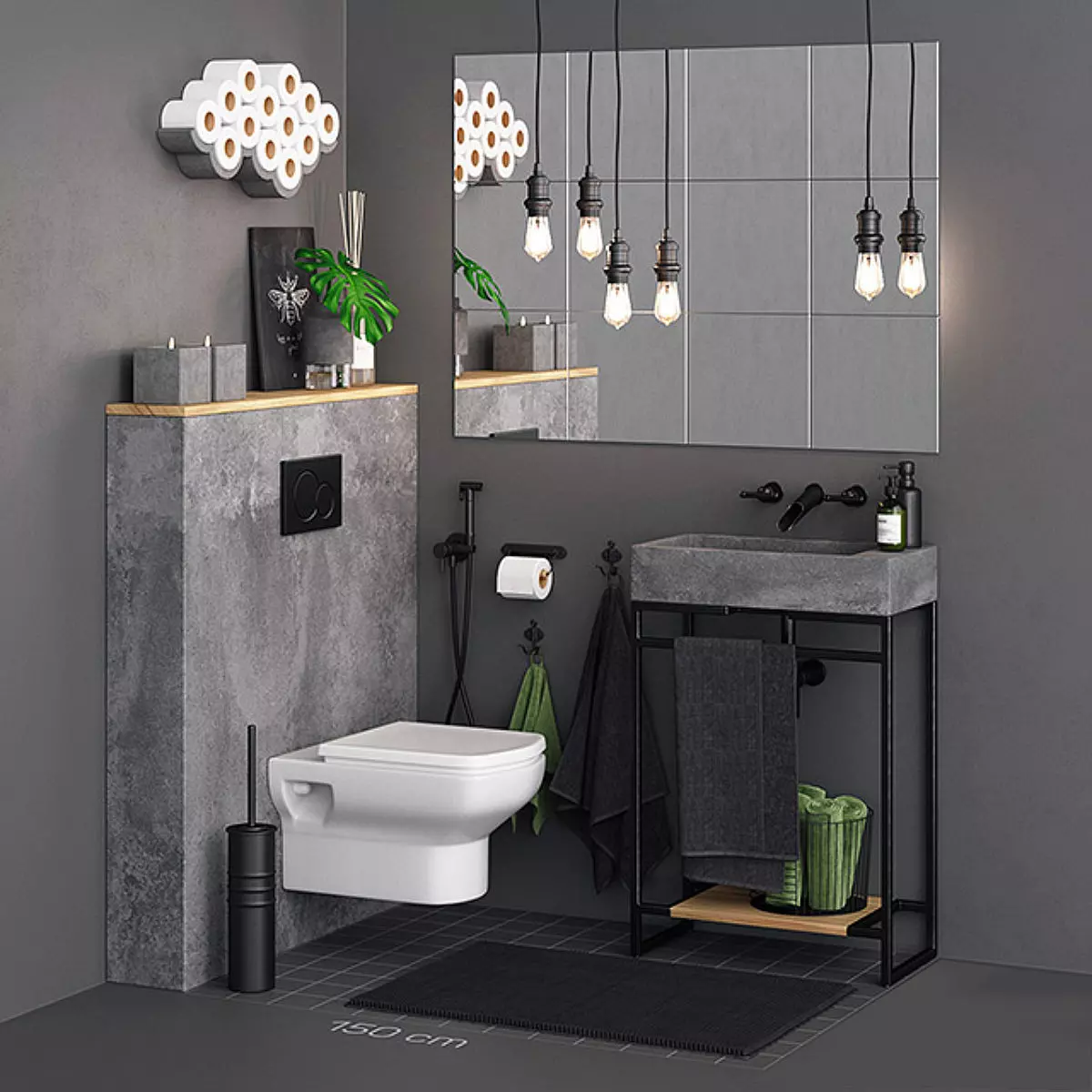 Concrete Luxury Toilet Set 3D model