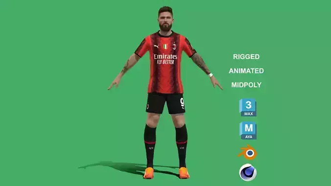 3D Rigged Olivier Giroud AC Milan 2024
