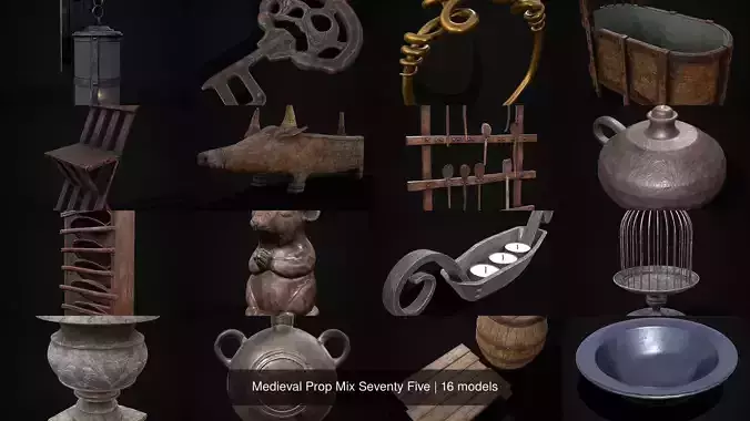 Medieval Prop Mix Seventy Five 3D Model Collection
