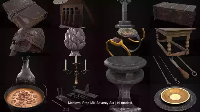 Medieval Prop Mix Seventy Six 3D Model Collection