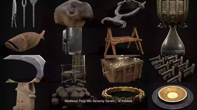 Medieval Prop Mix Seventy Seven 3D Model Collection