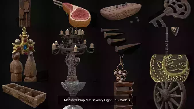 Medieval Prop Mix Seventy Eight  3D Model Collection
