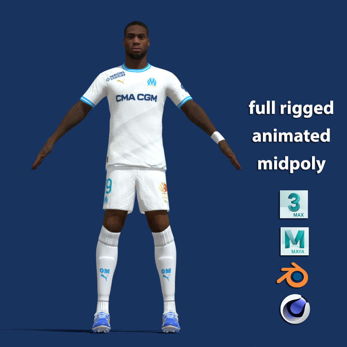 T-Pose body - face rigged Kondogbia Marseille 23-24 3D model_2