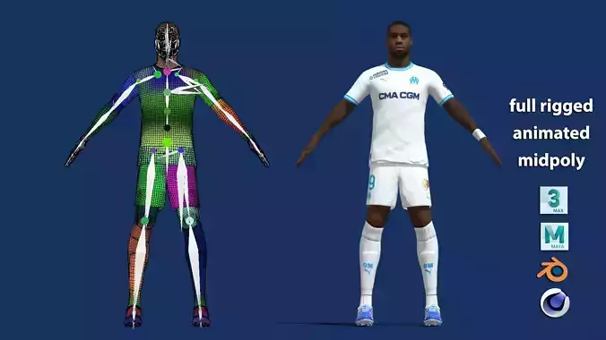 T-Pose body - face rigged Kondogbia Marseille 23-24 3D model T-Pose body - face rigged Kondogbia Marseille 23-24 3D model