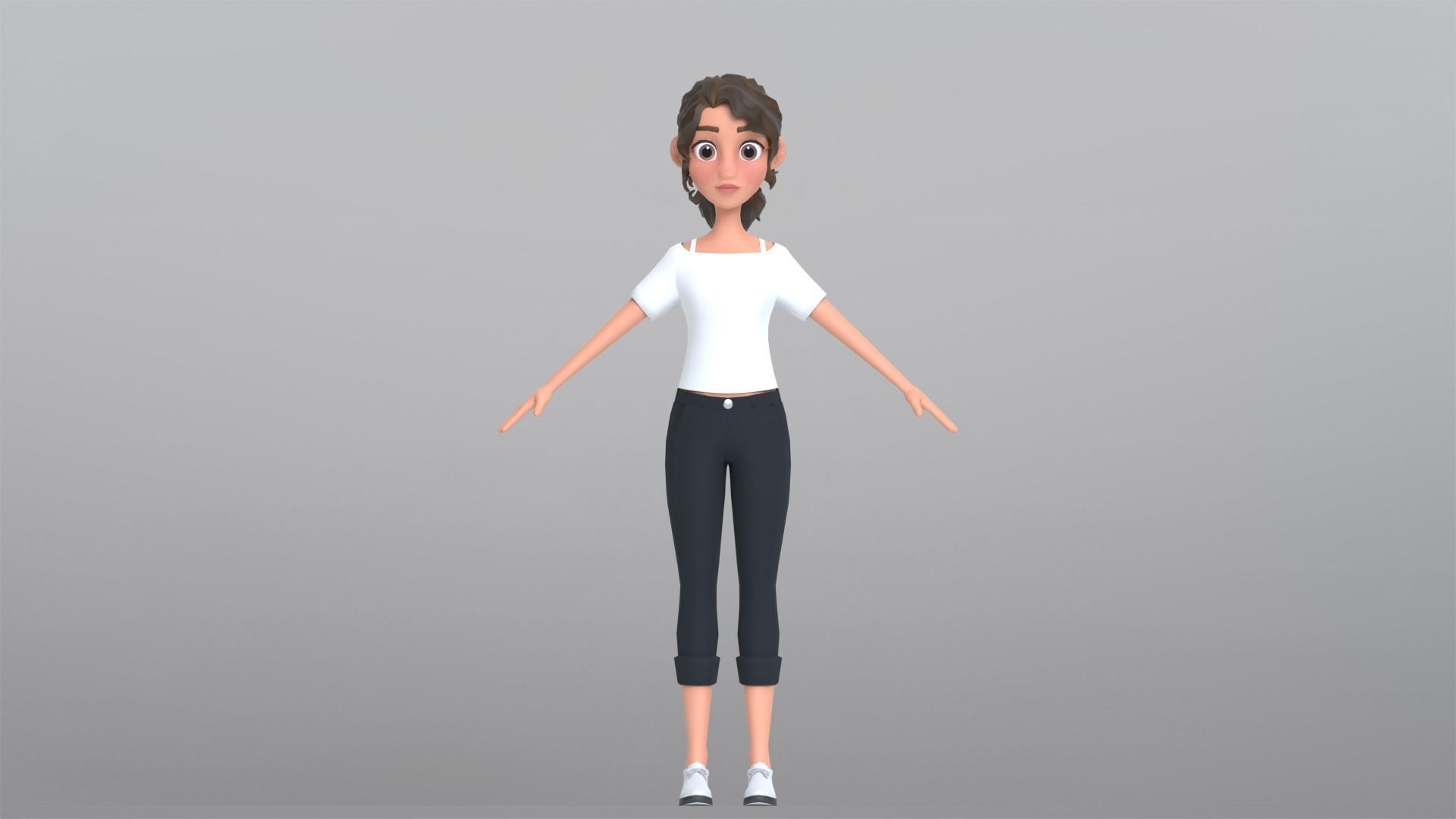 Tiana Cartoon Girl Character Low-poly 3D model_9